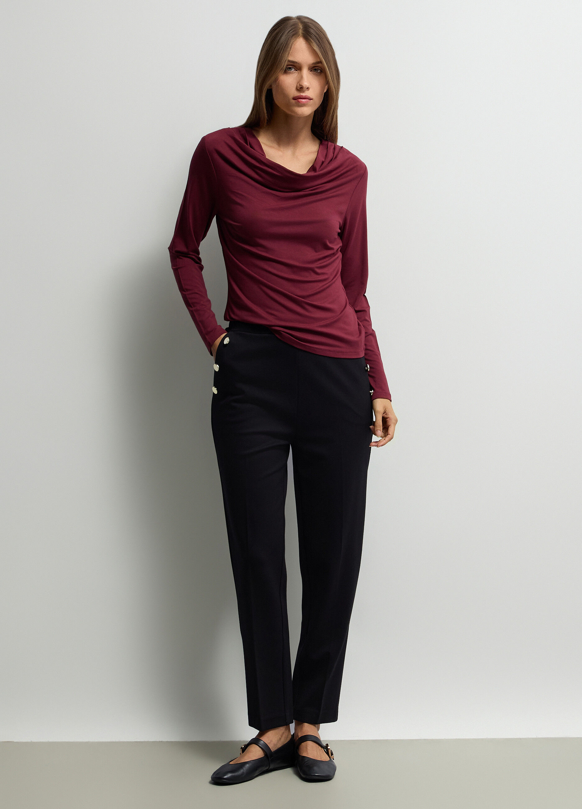 Pantalone Comfort Fit in Punto Milano misto viscosa stretch donna _0