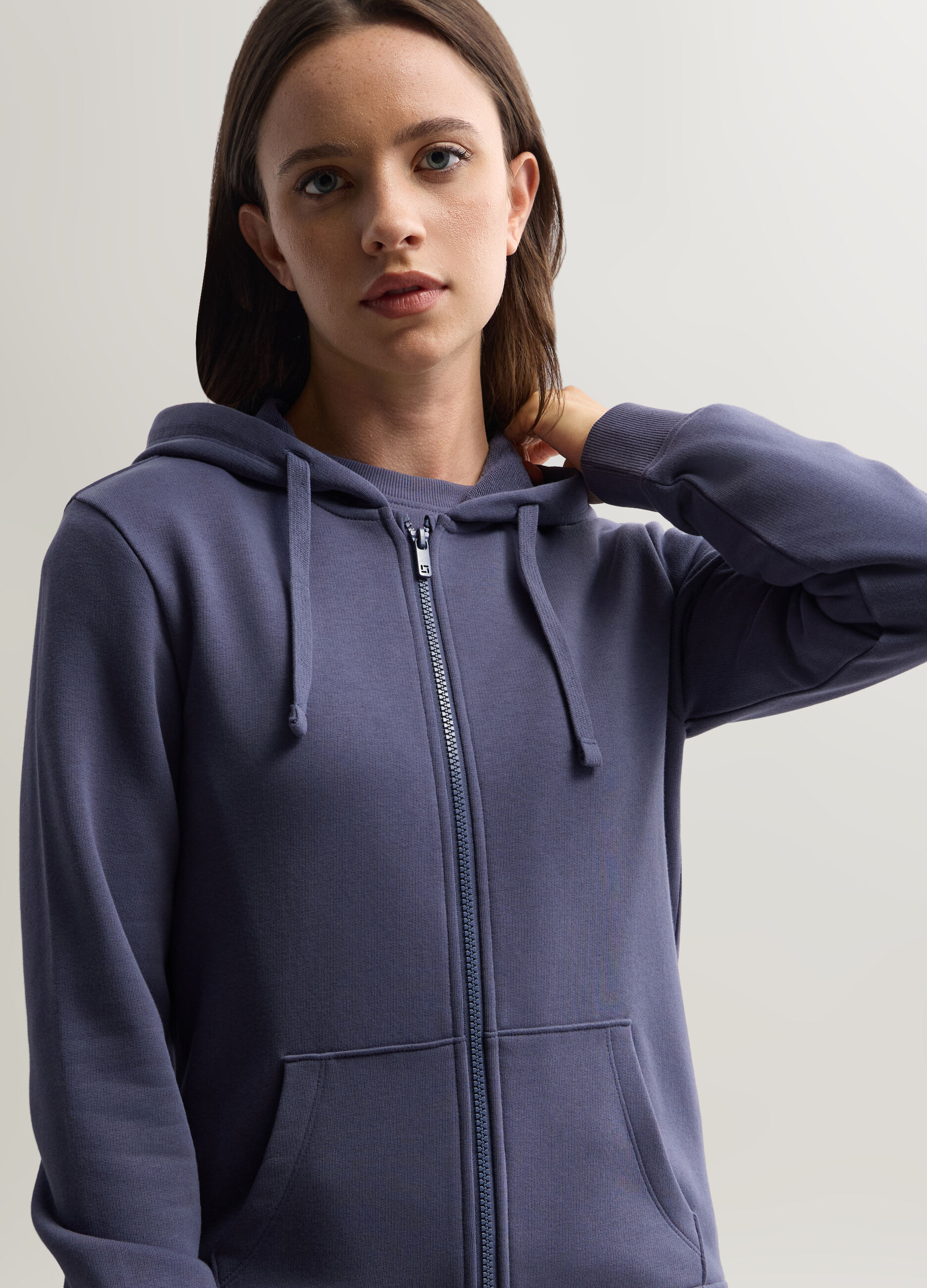Felpa con cappuccio misto cotone garzato donna_2