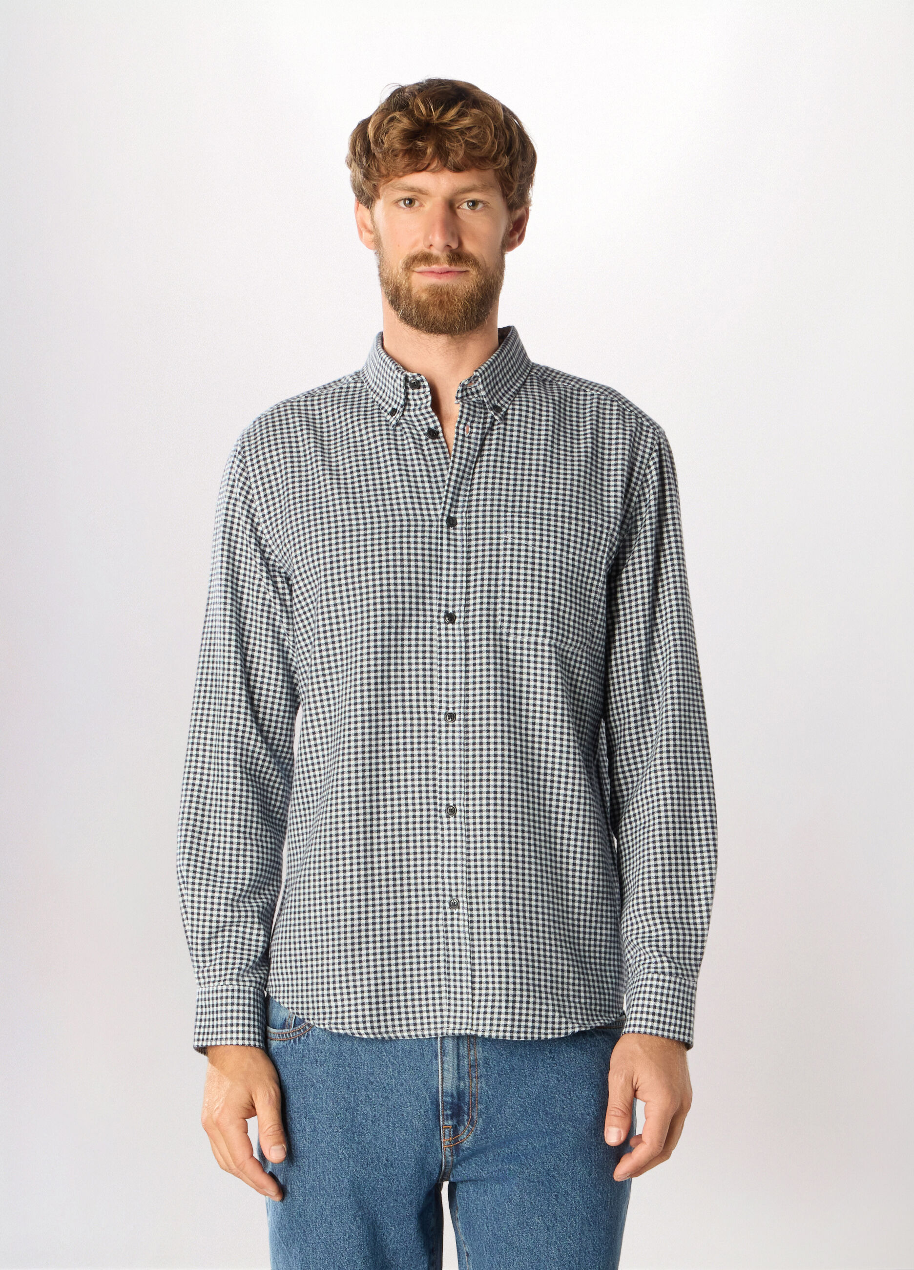 Camicia in flanella misto cotone a quadri uomo_0