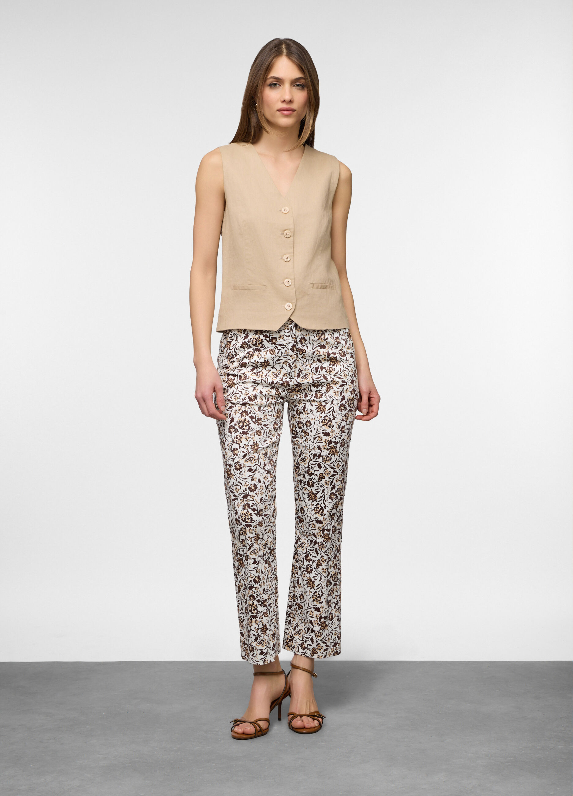 Gilet misto lino con scollo a V donna_0