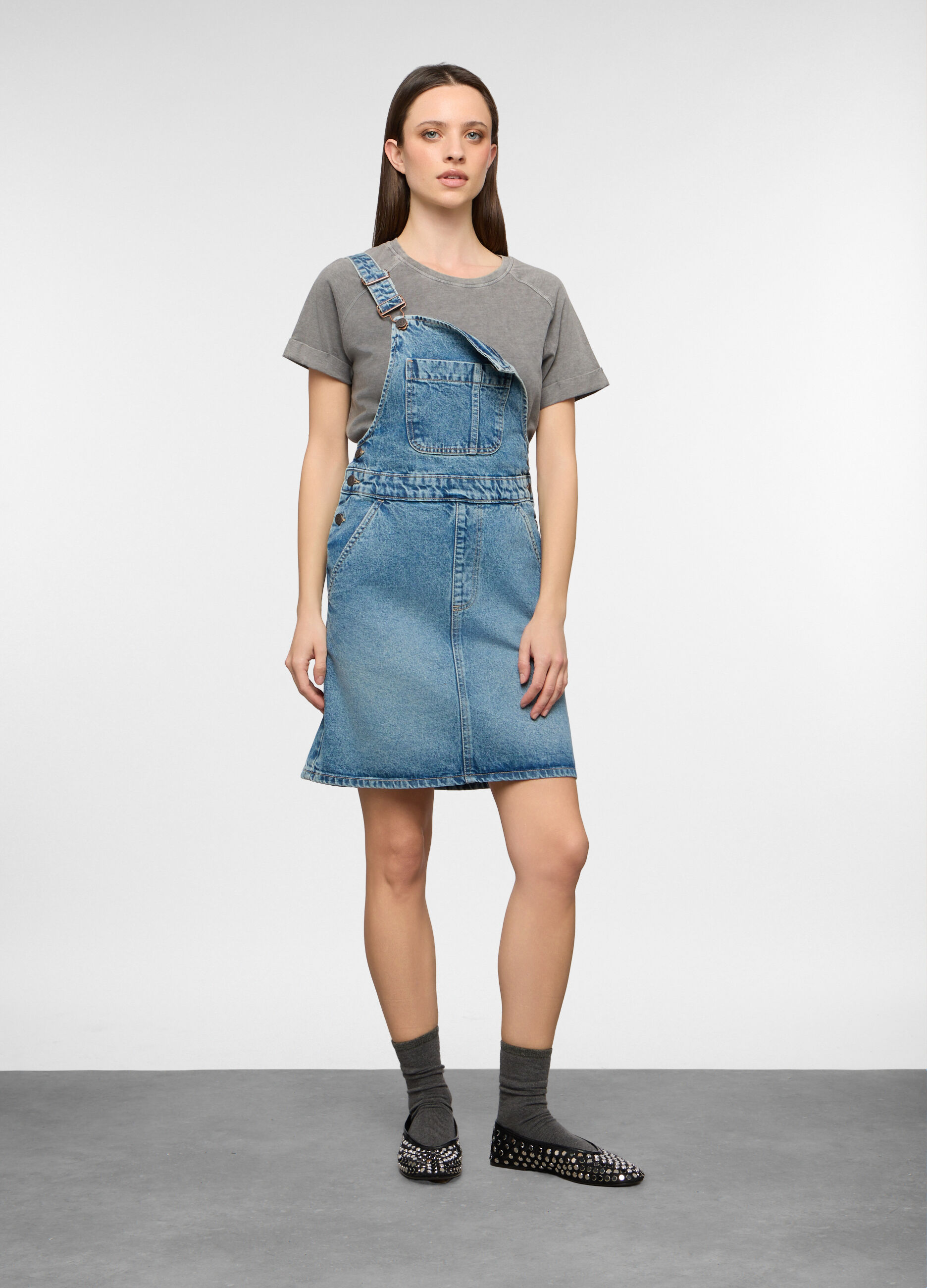 Salopette con gonna fit regular in denim donna_0
