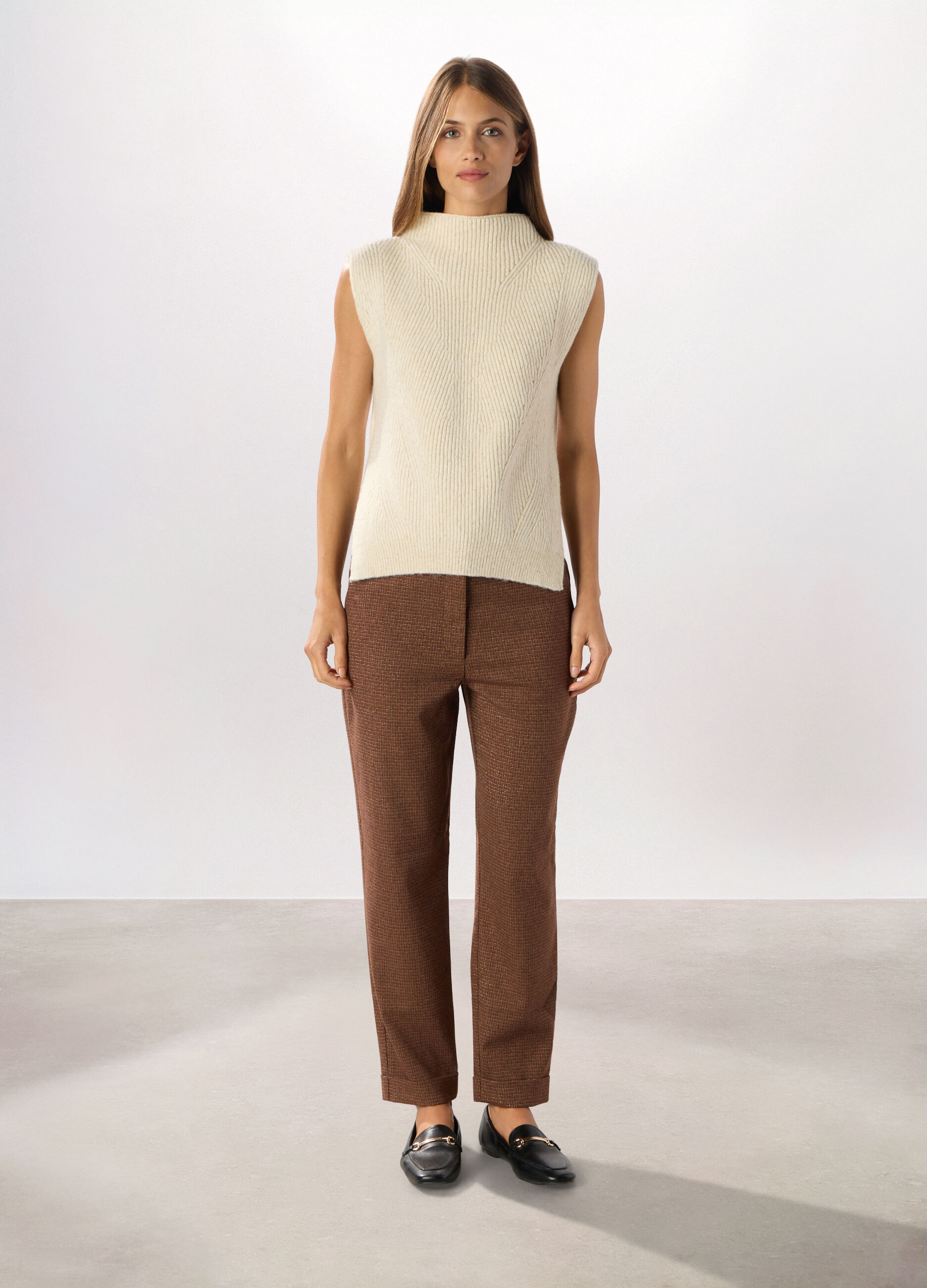 Pantaloni misto viscosa a quadri_0