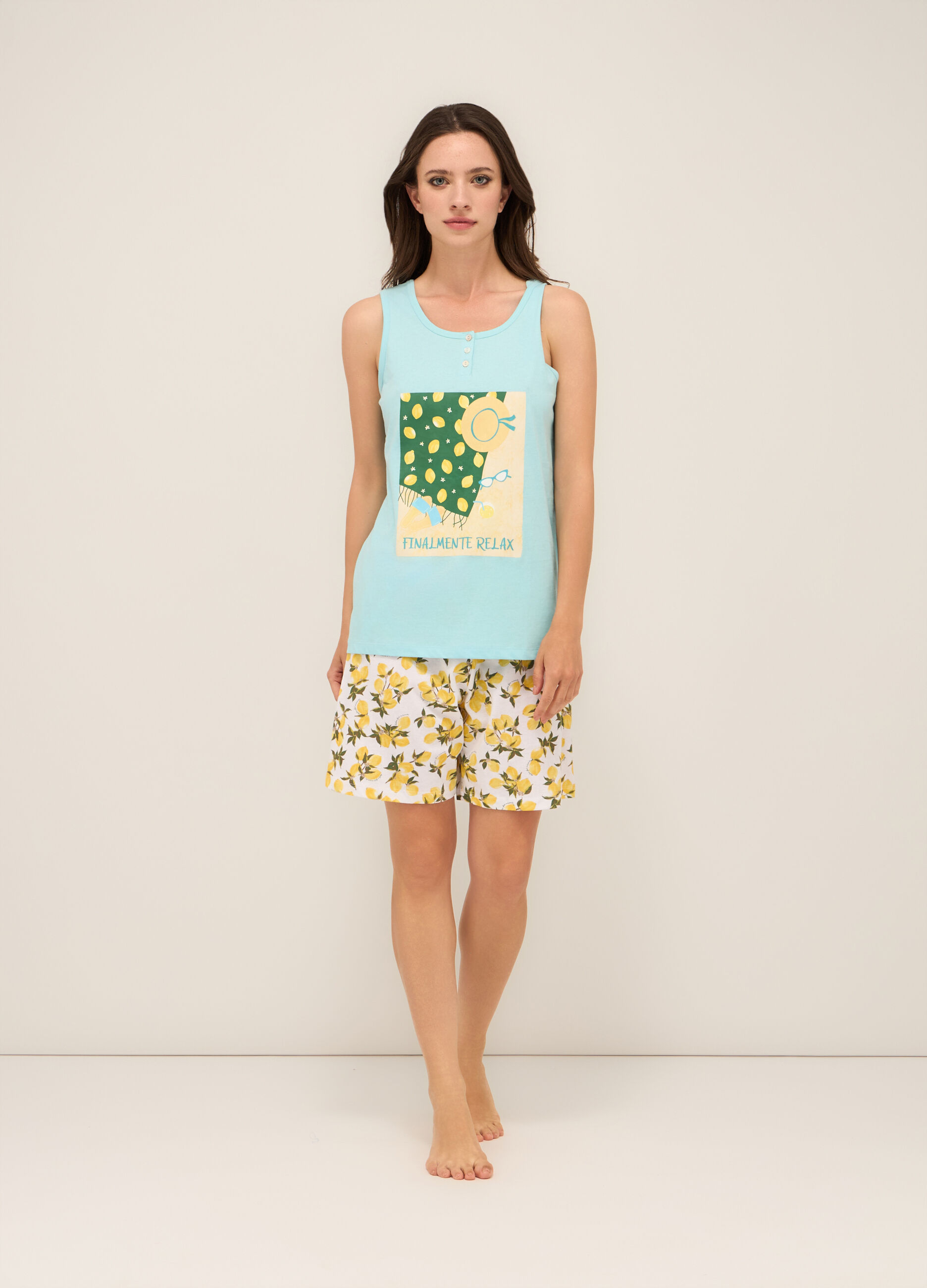 Set pigiama corto in jersey di puro cotone donna_0