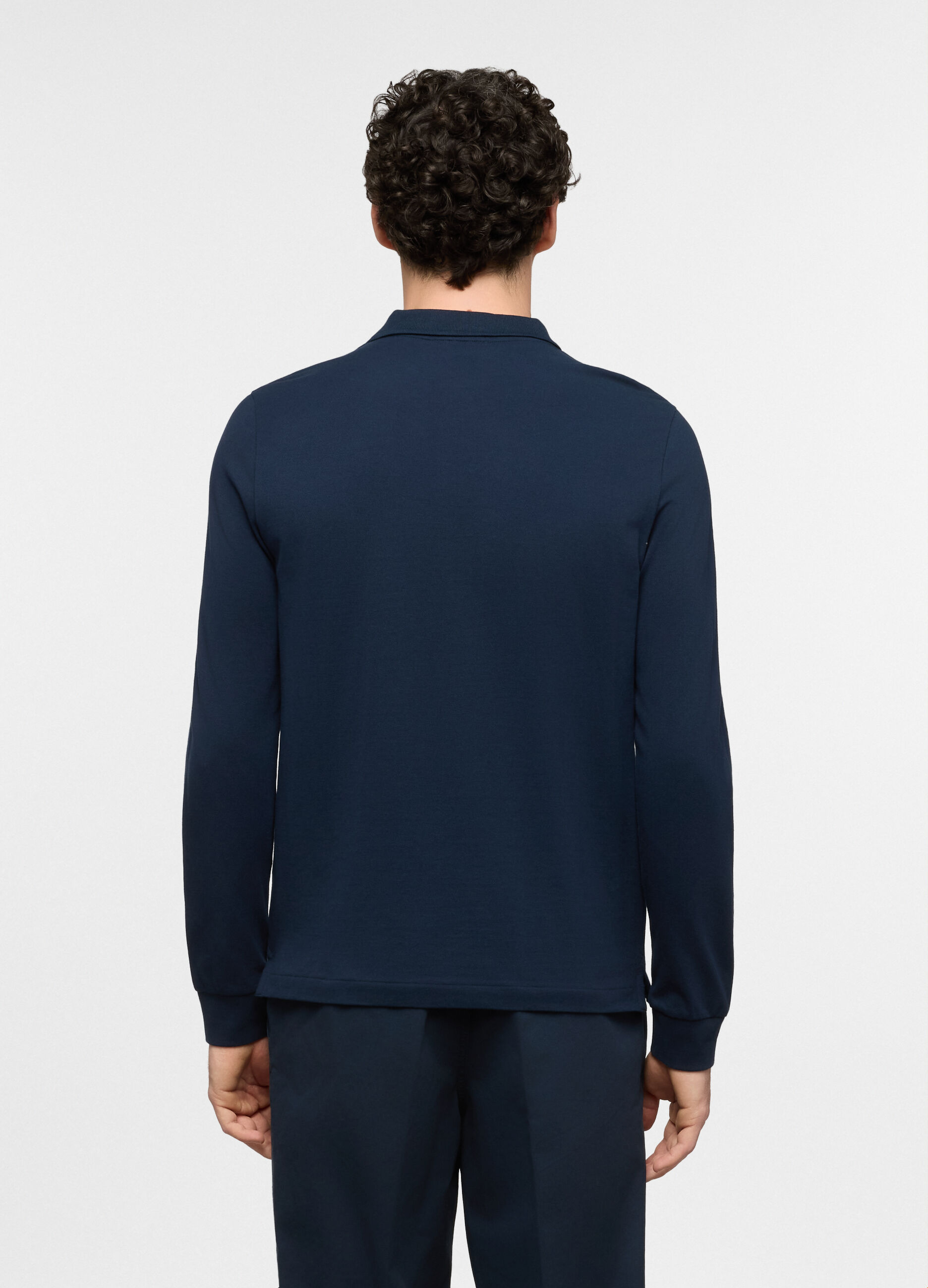 Polo a maniche lunghe in piquet tinta unita uomo_1