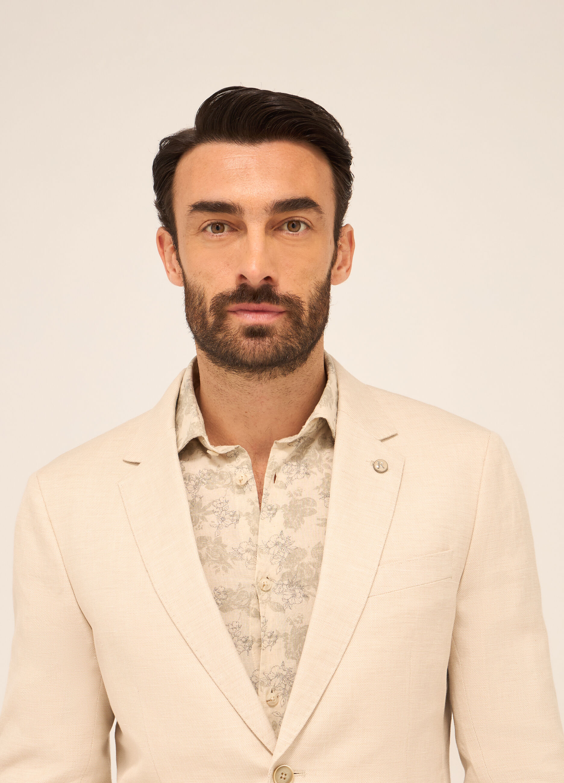 Blazer con revers classici in cotone e lino uomo_2