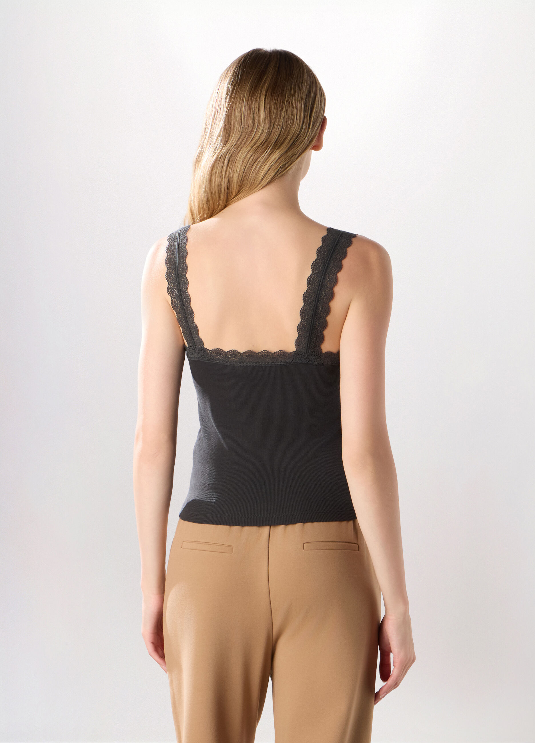 Canotta in costina di cotone stretch donna_1