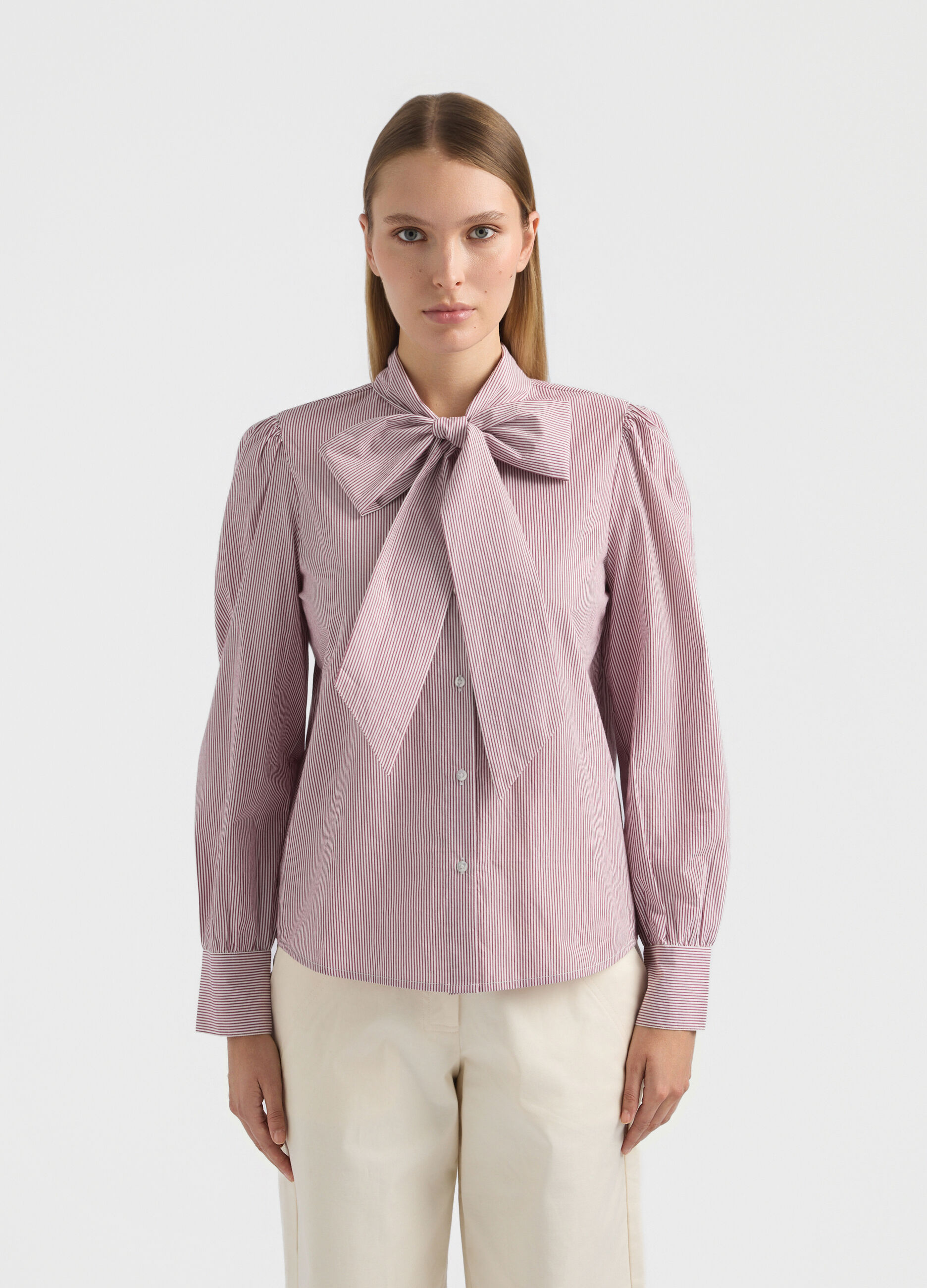 Camicia Fit Over con fiocco in puro cotone donna _1