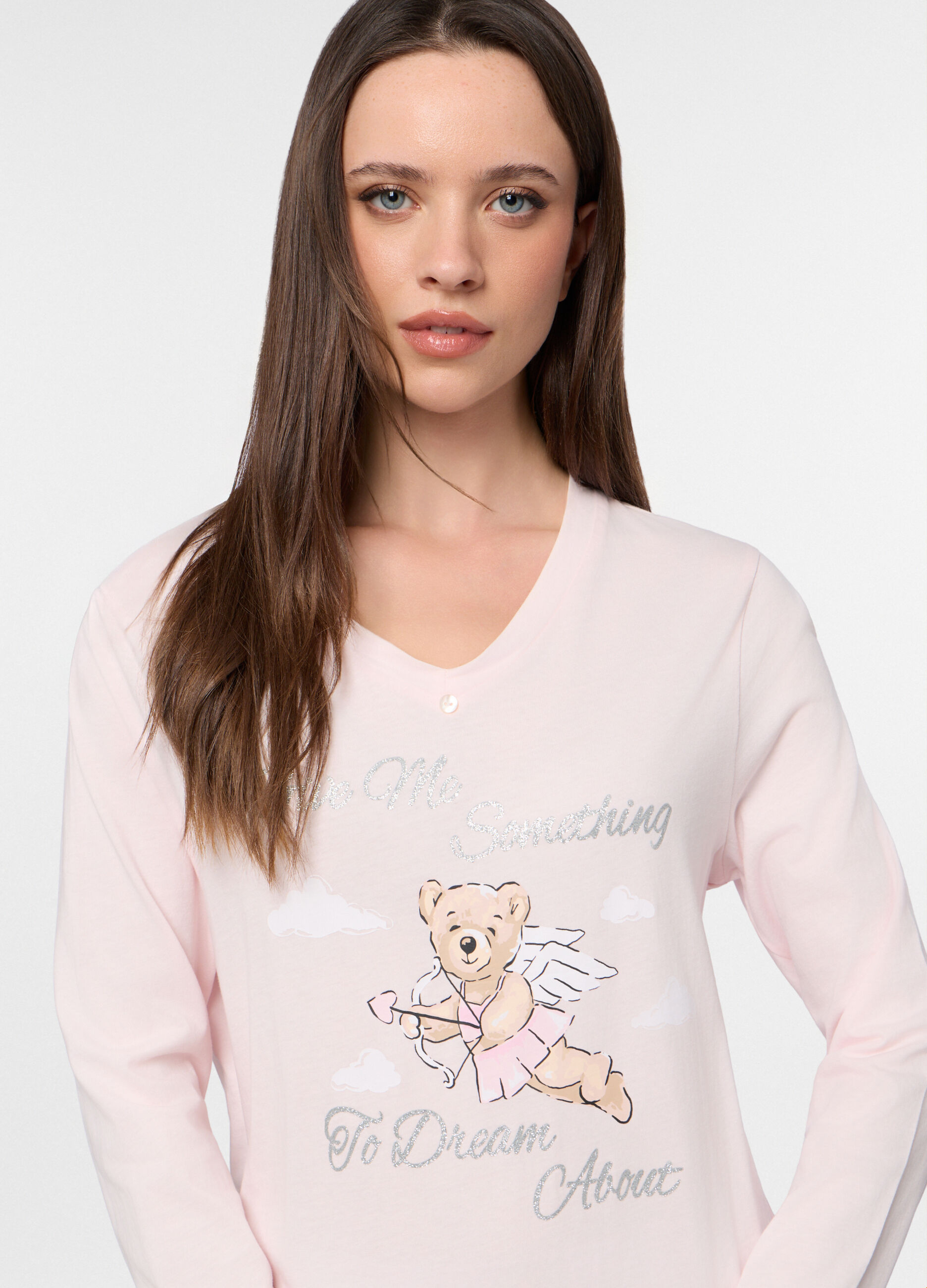 Set pigiama lungo in jersey di cotone misto viscosa donna_2