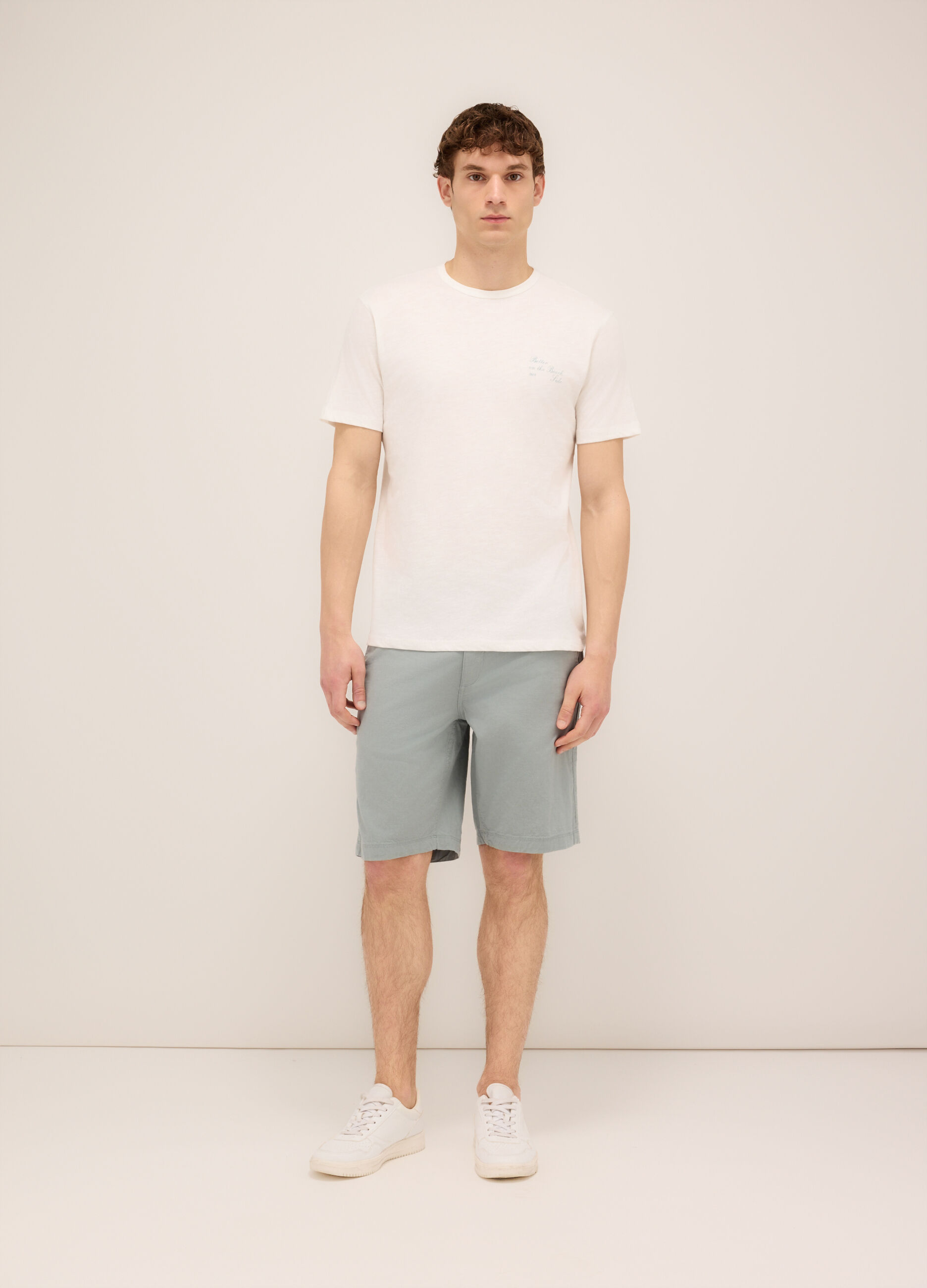 Bermuda in cotone e lino stretch uomo_0