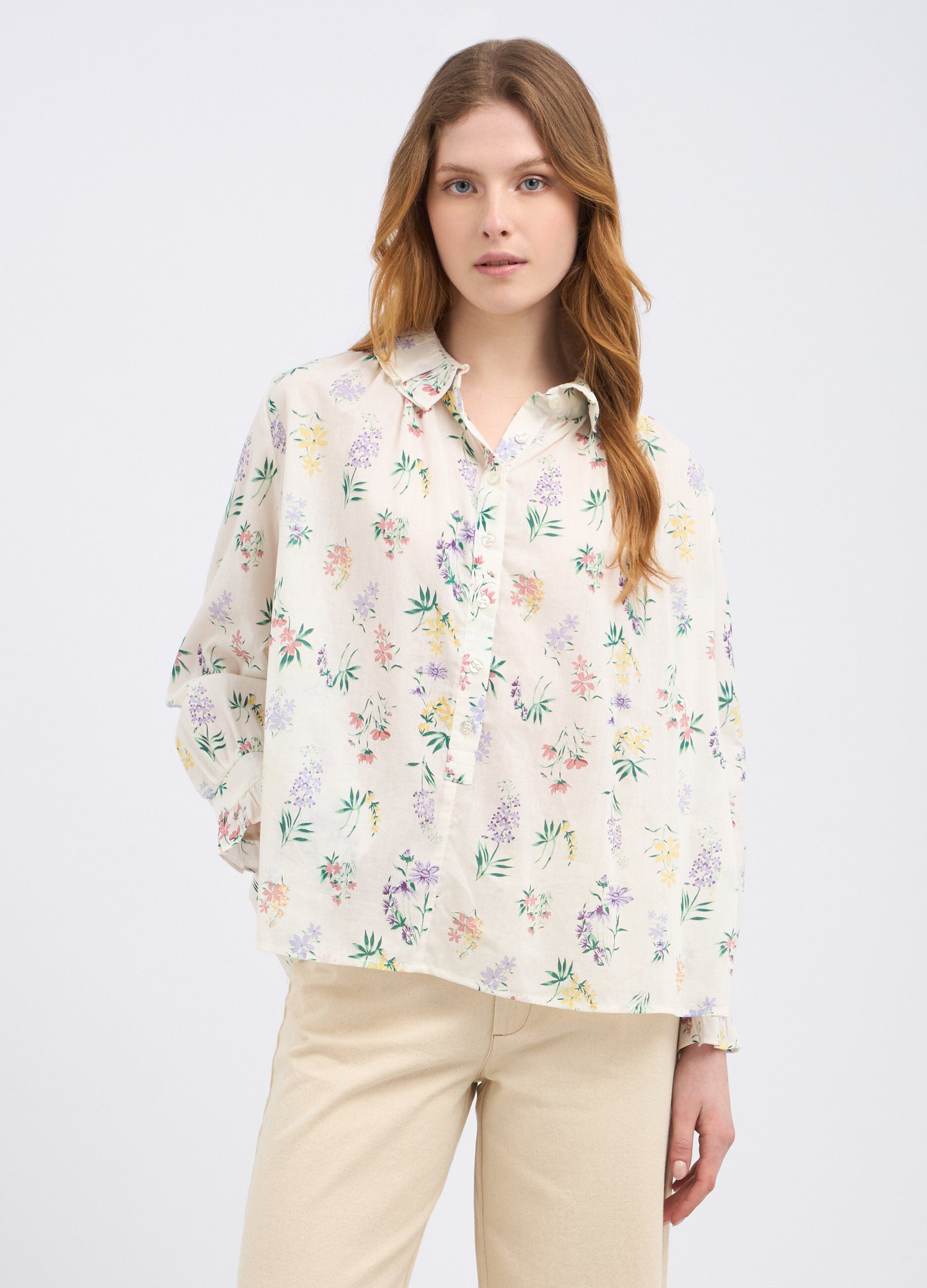 Blusa in puro cotone con stampa donna_0