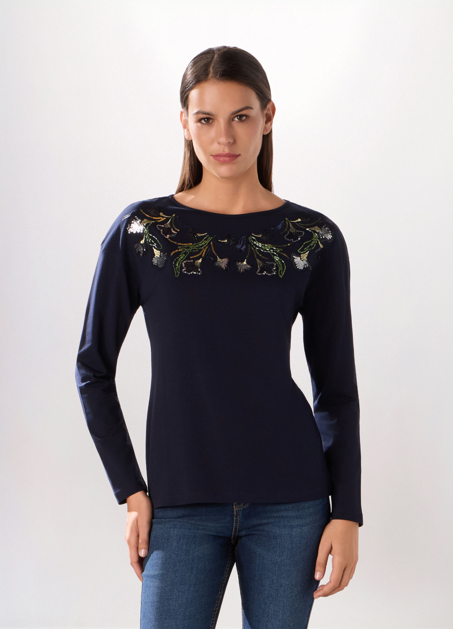 T-shirt in jersey di cotone stretch donna_0