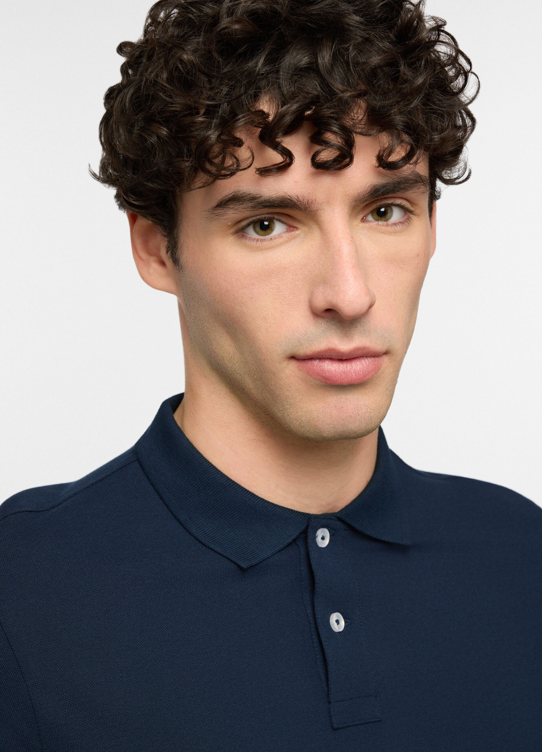 Polo a maniche lunghe in piquet tinta unita uomo_2