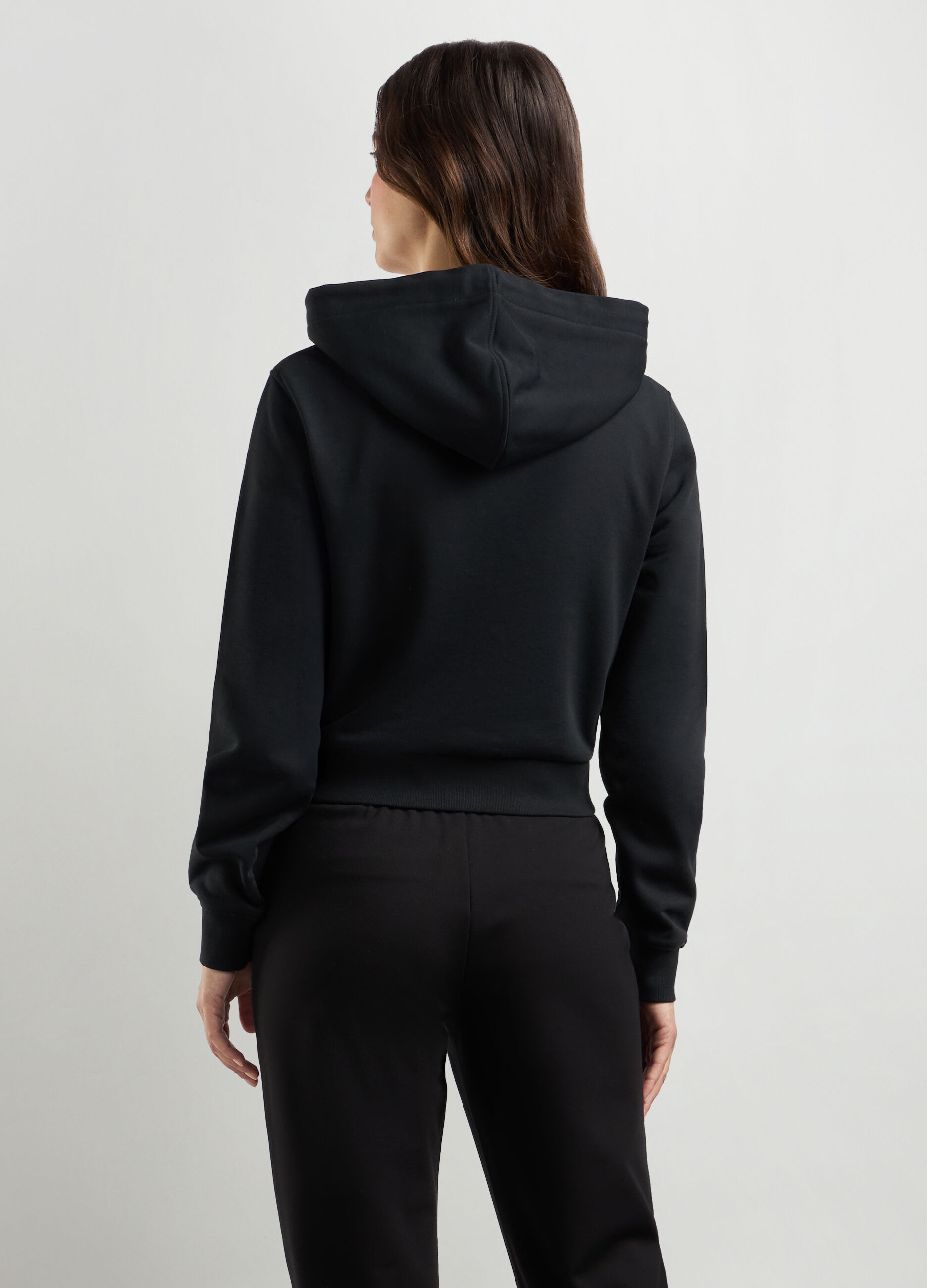 Felpa cropped in fleece di misto cotone donna_1