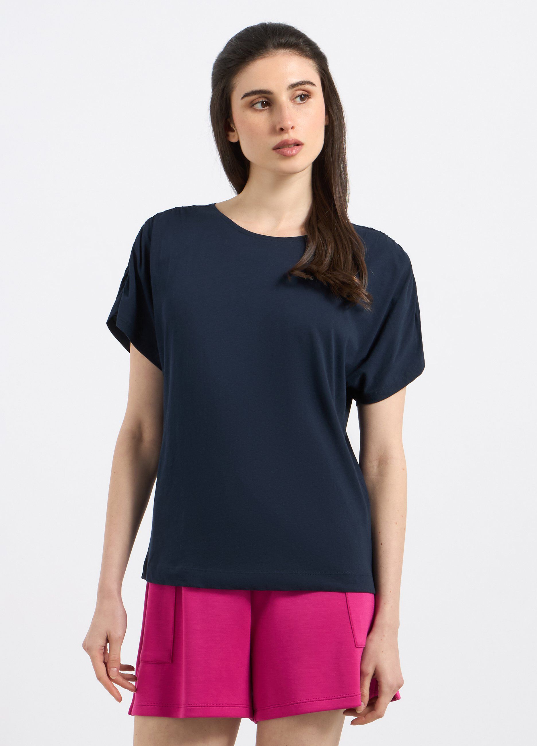T-shirt in puro cotone con maniche lavorate donna_0
