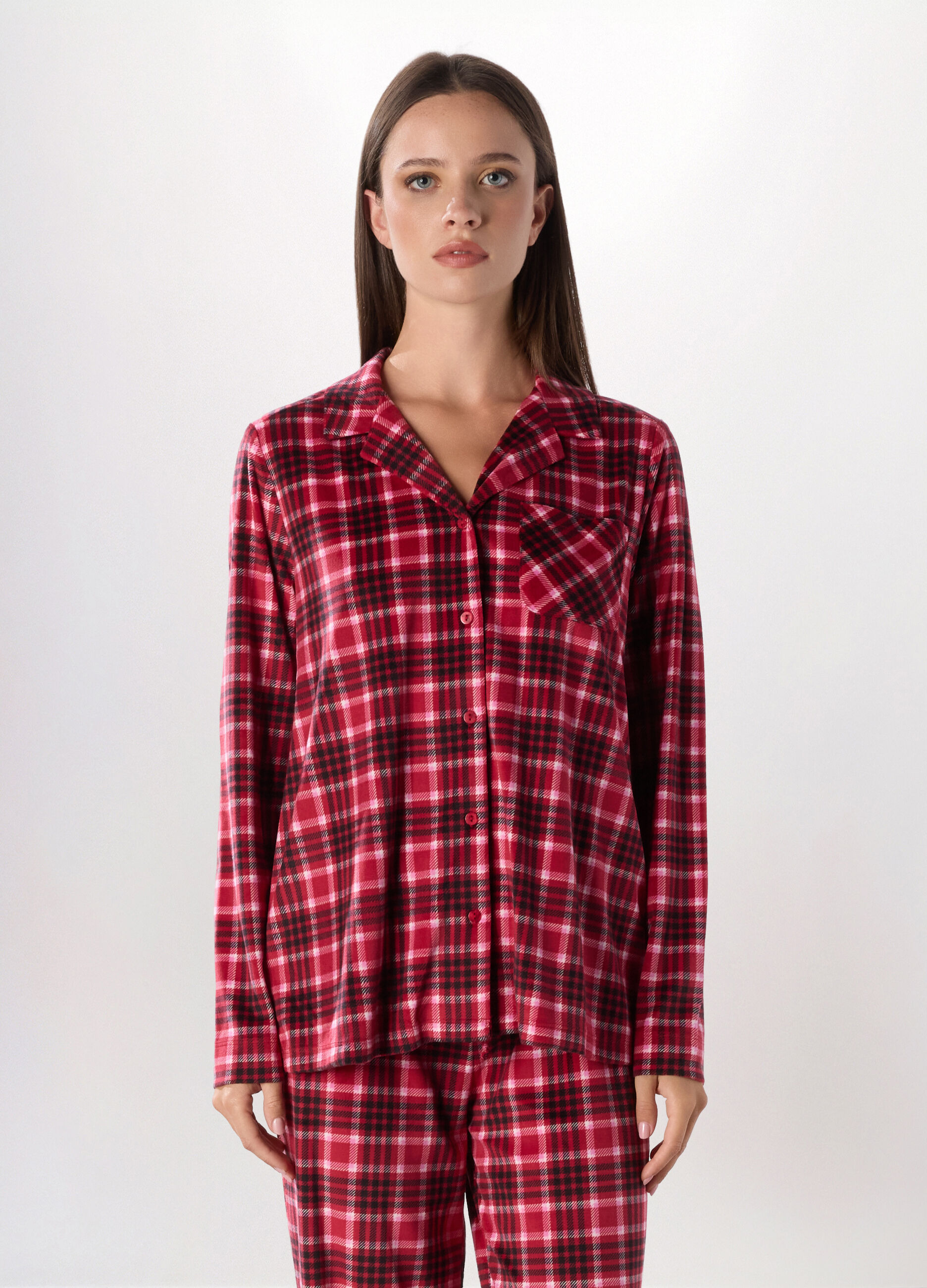Top pigiama in velours a quadri donna_0