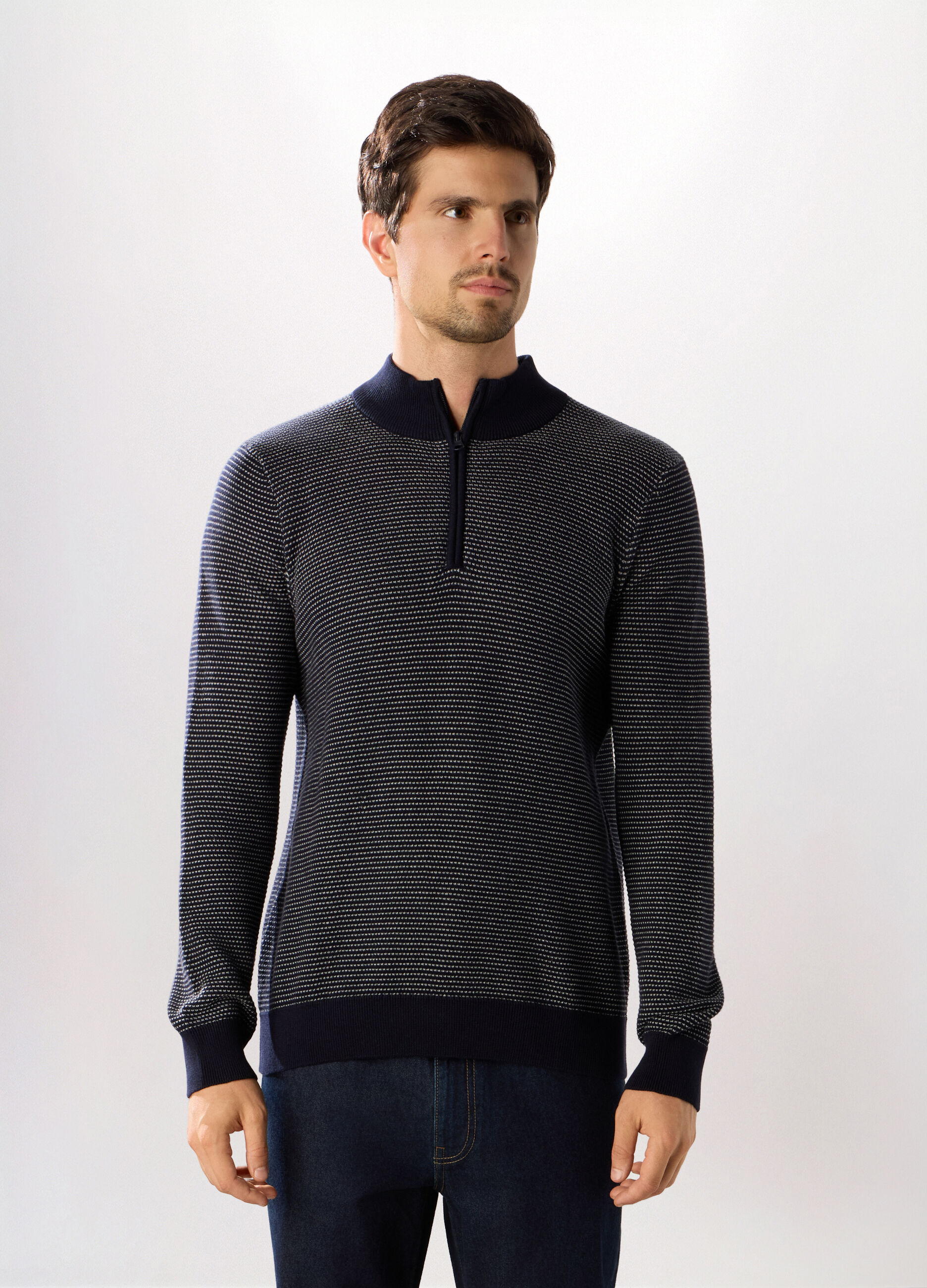 Maglione lupetto con zip in cotone uomo_0