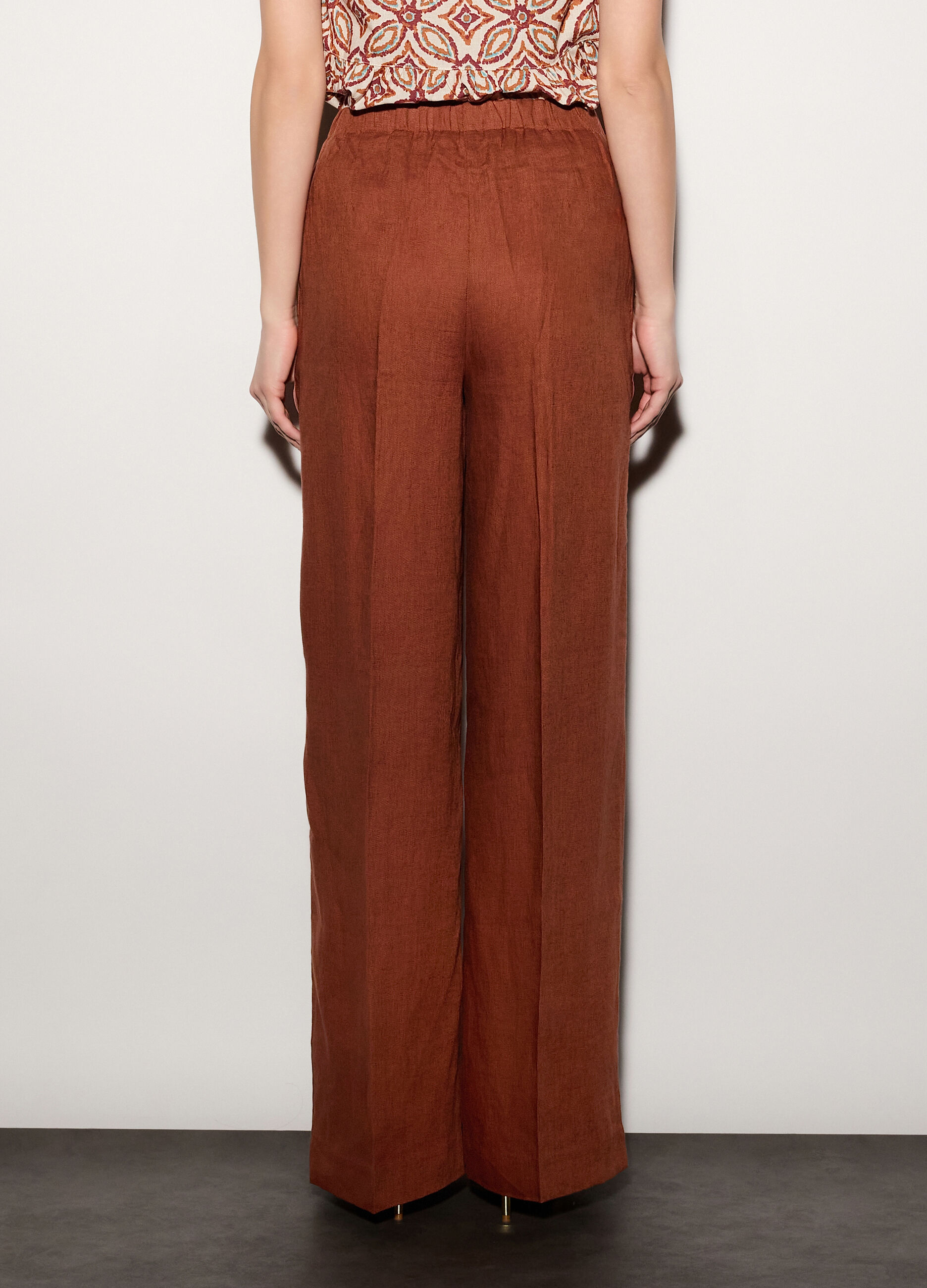 Pantaloni palazzo wide leg in puro lino donna_2