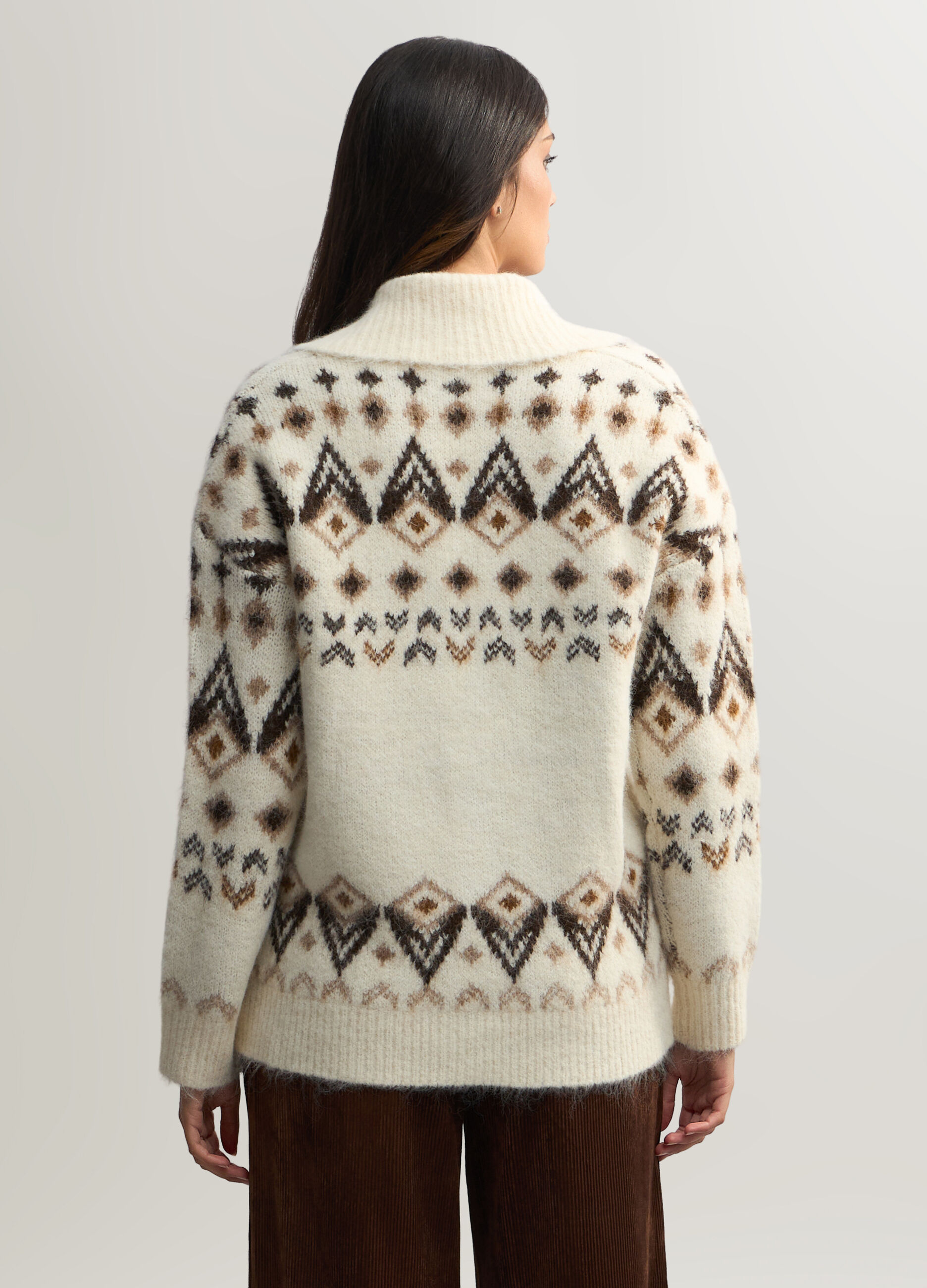 Cardigan con collo reverse jaquard donna_1