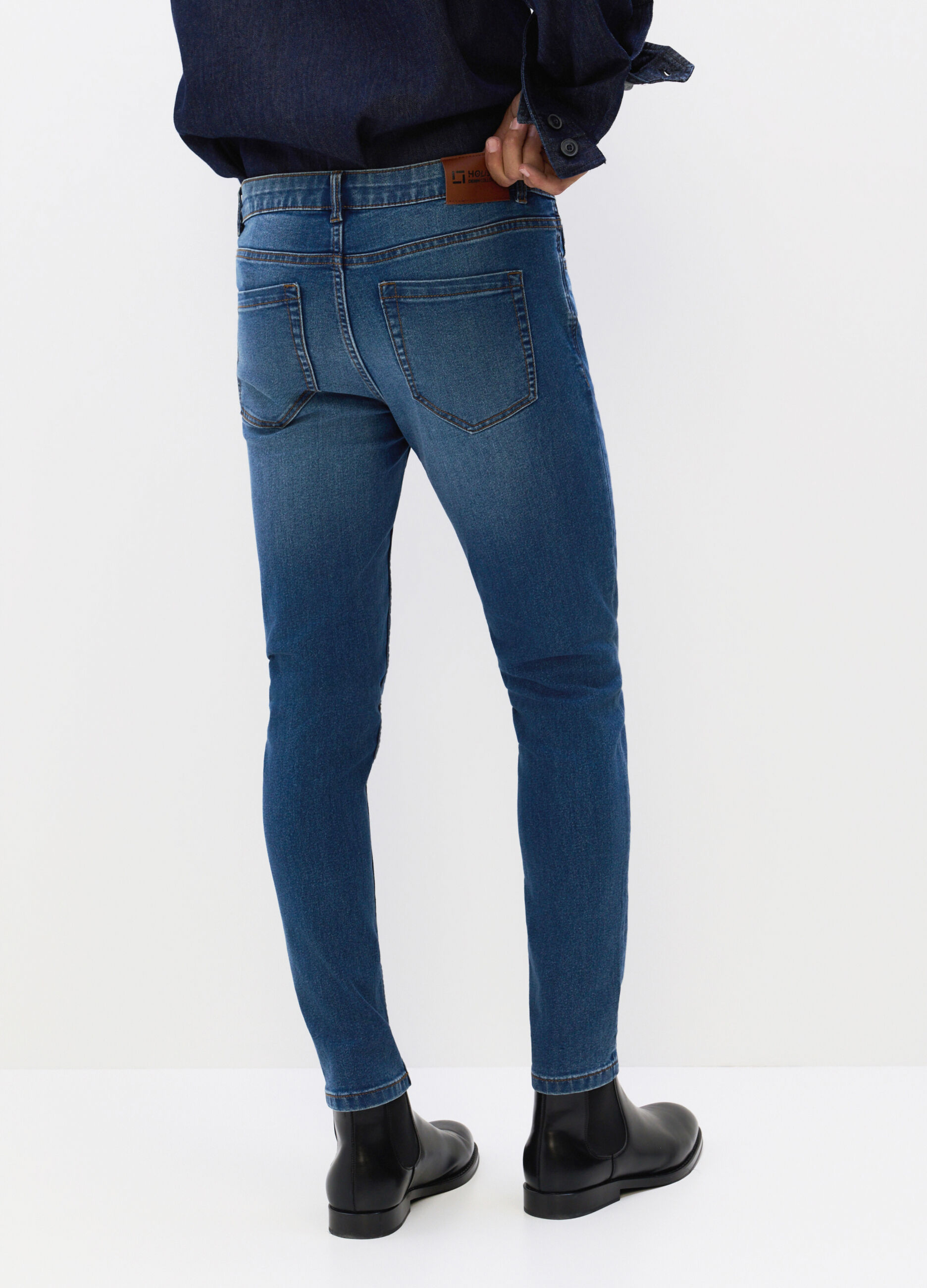 Jeans skinny fit in denim di cotone stretch uomo_1