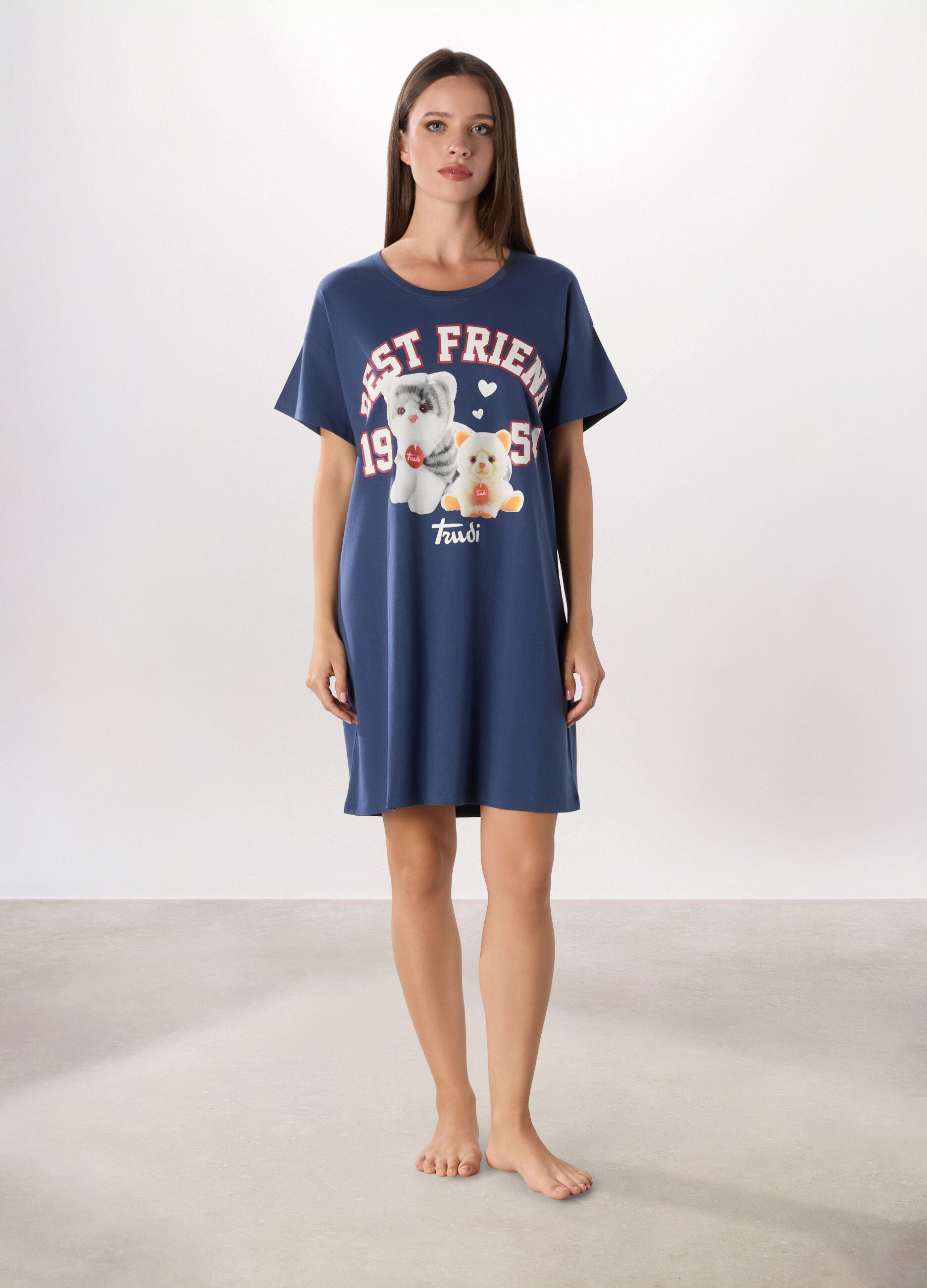 Camicia da notte Trudy a maniche corte in puro cotone donna_0