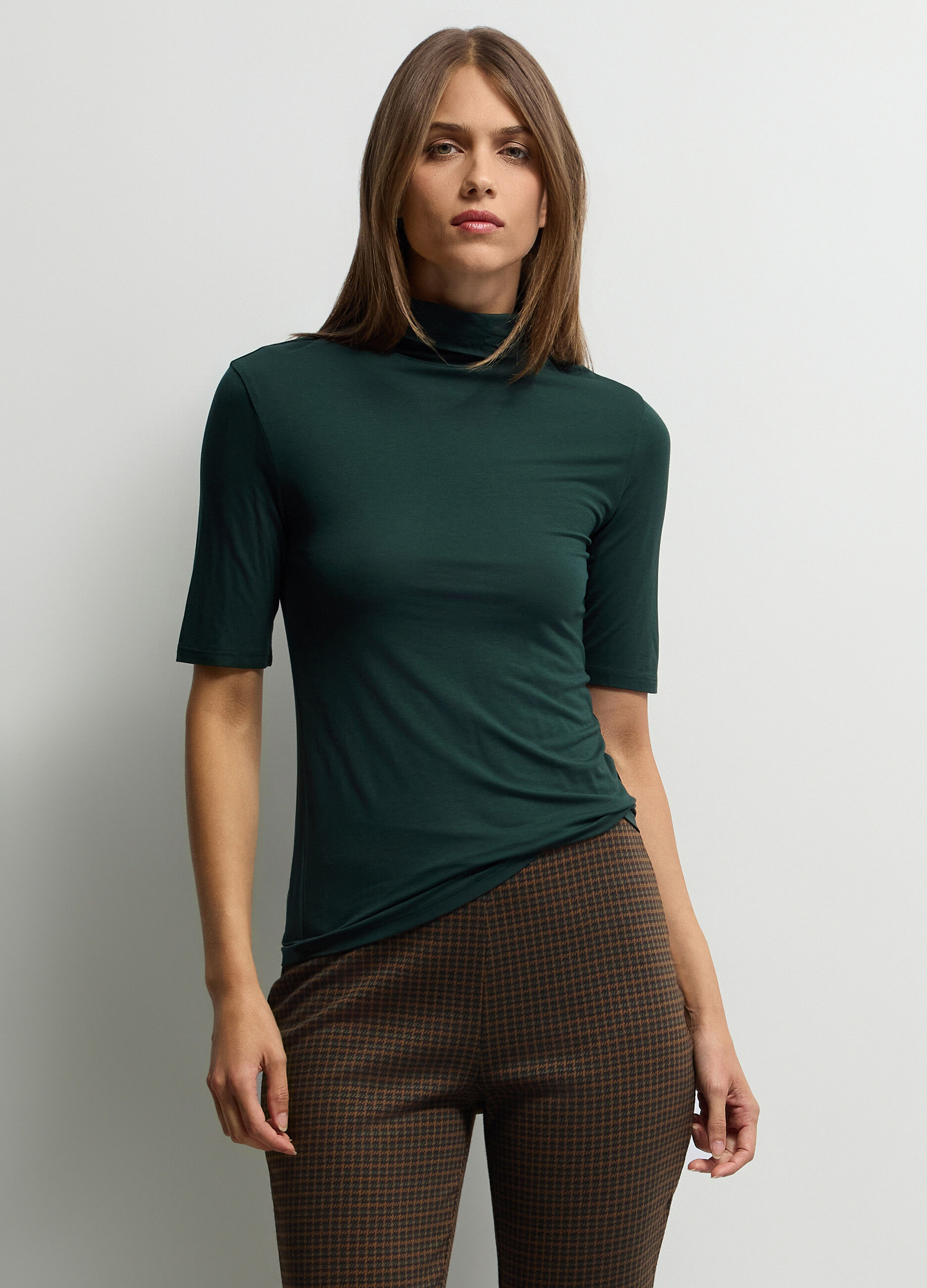 T-shirt a collo alto stretch donna_0