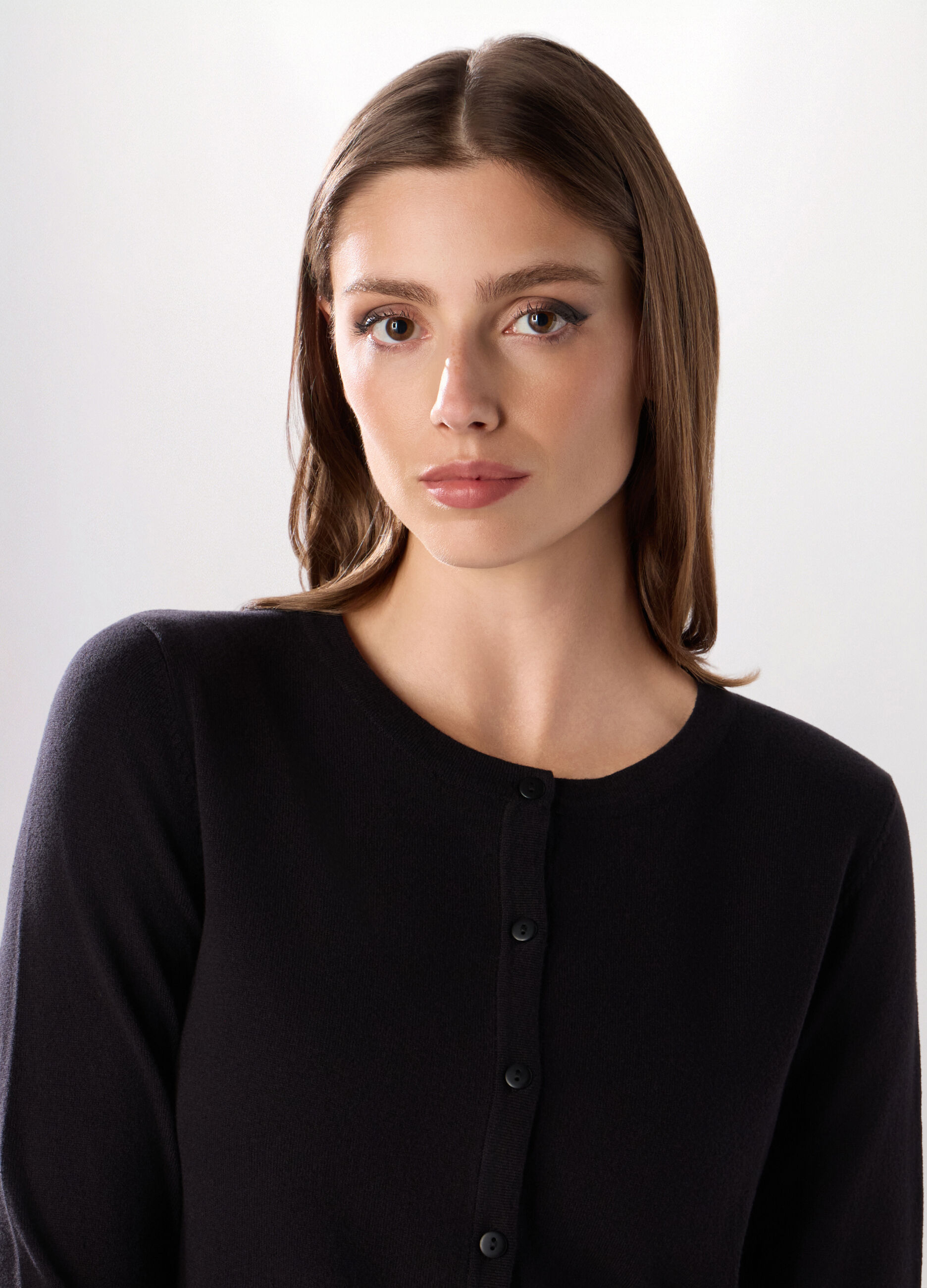 Cardigan a girocollo in misto cotone donna_2