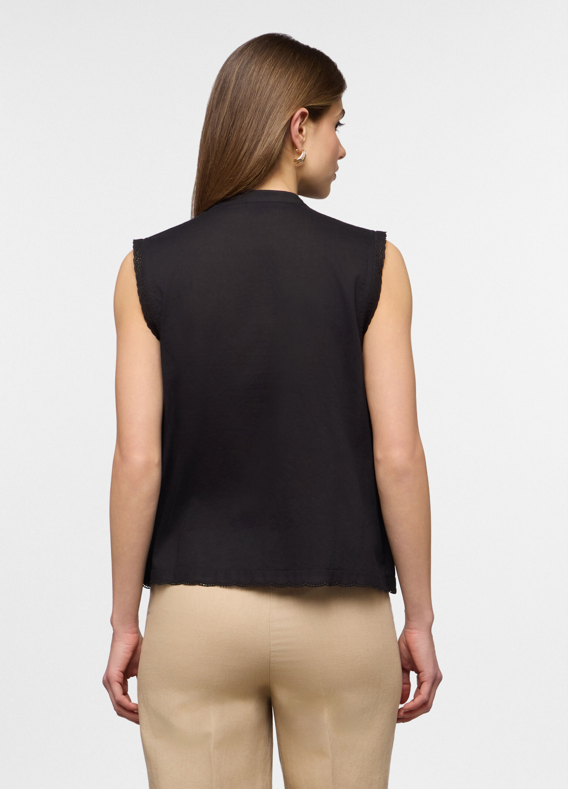 Camicia fit regular con scollo rotondo in puro cotone donna_1