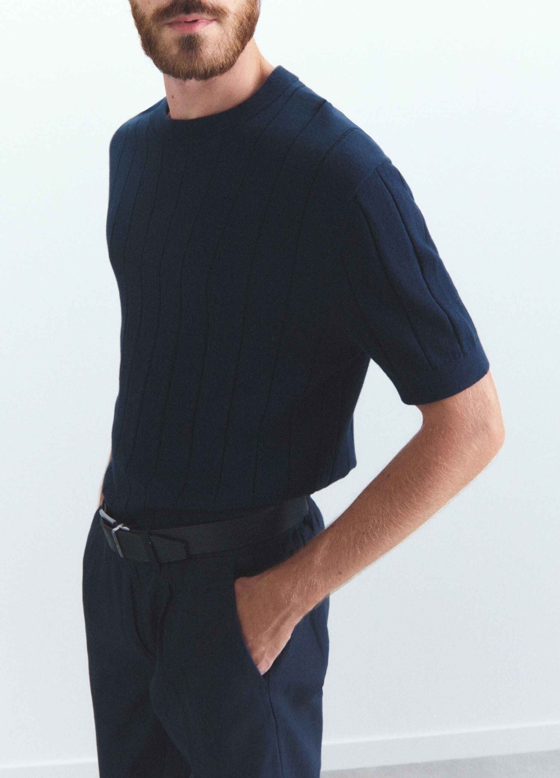 T-shirt in maglia a costa piatta uomo_1