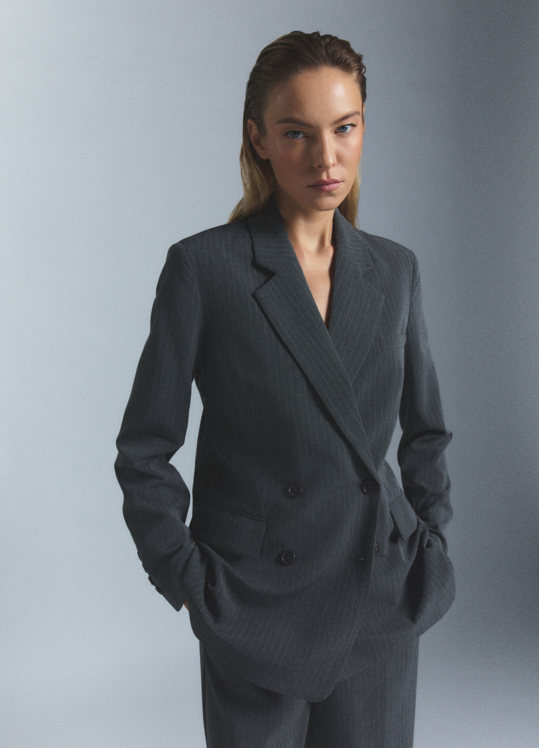 Blazer doppiopetto con collo reverse misto viscosa stretch donna_1
