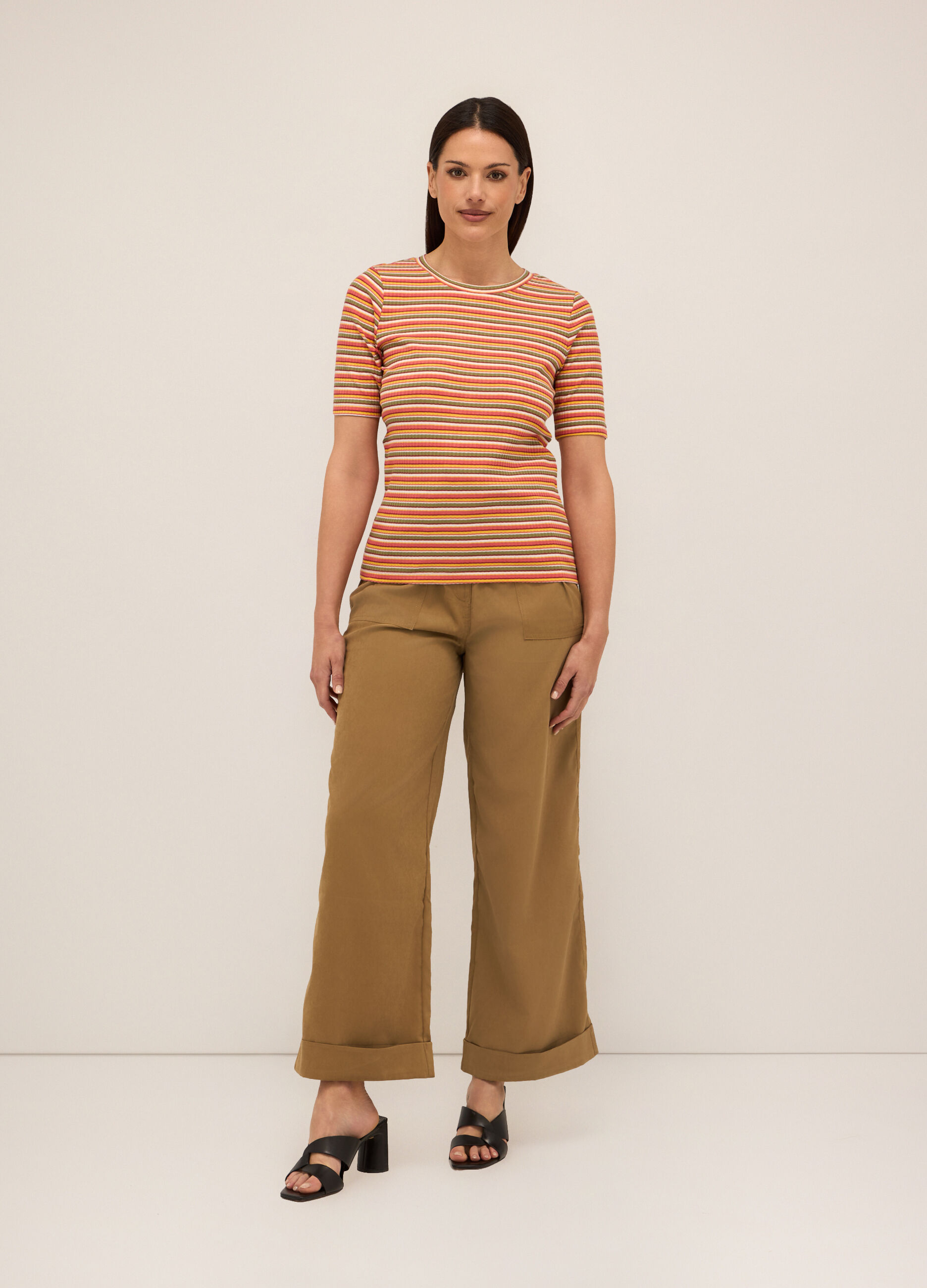 Pantaloni palazzo in twill donna_0