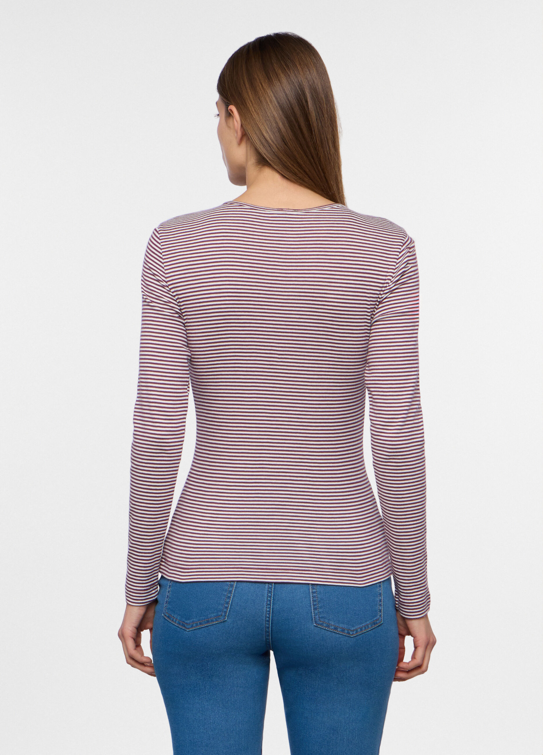 T-shirt girocollo in costina donna_1