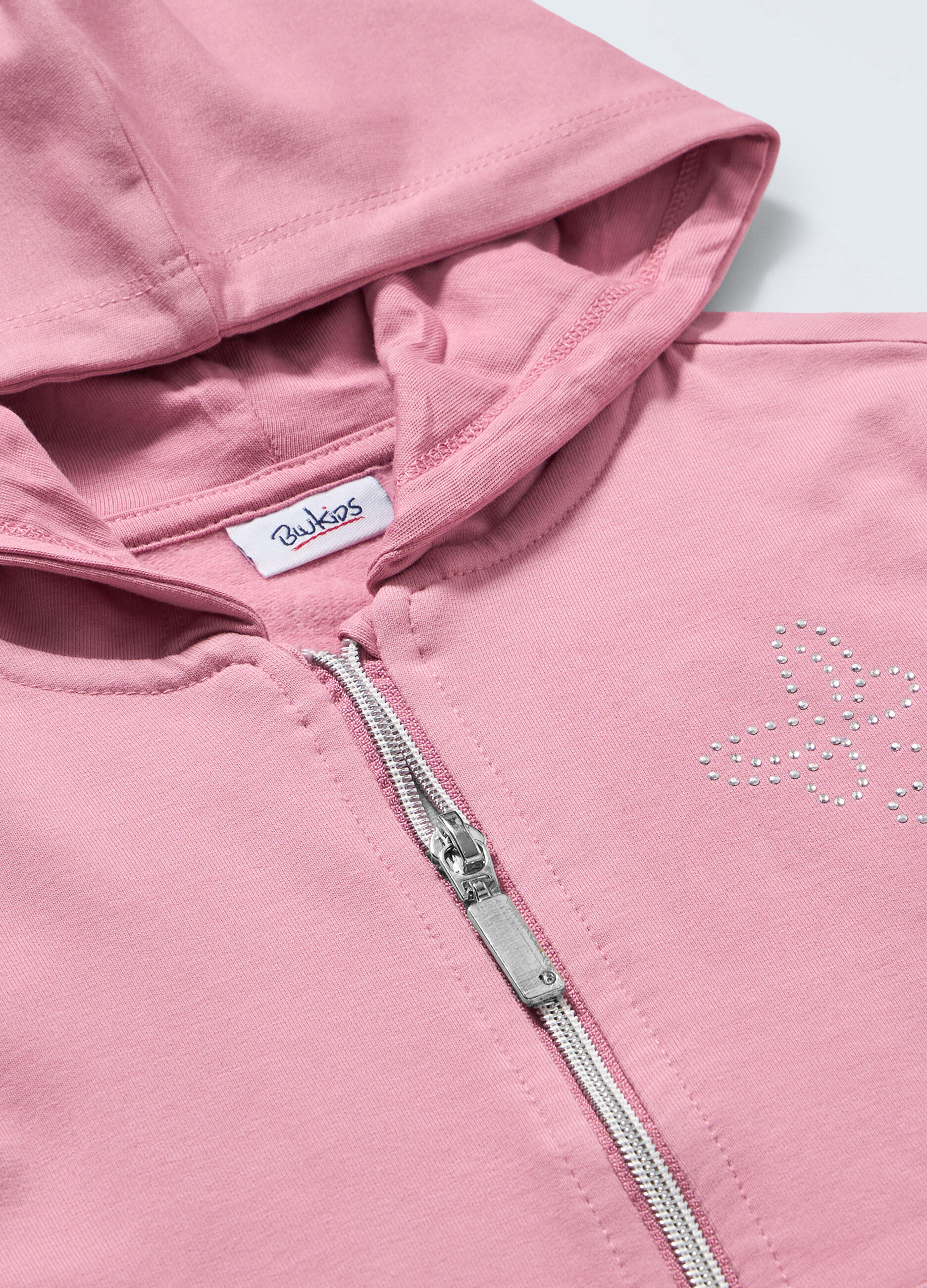 Felpa con zip e cappuccio in french terry stretch bambina_1