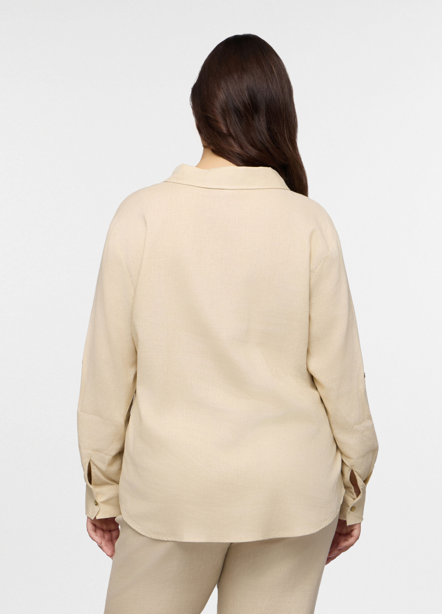 Blusa Fit Regular con scollo a V misto lino donna curvy_1