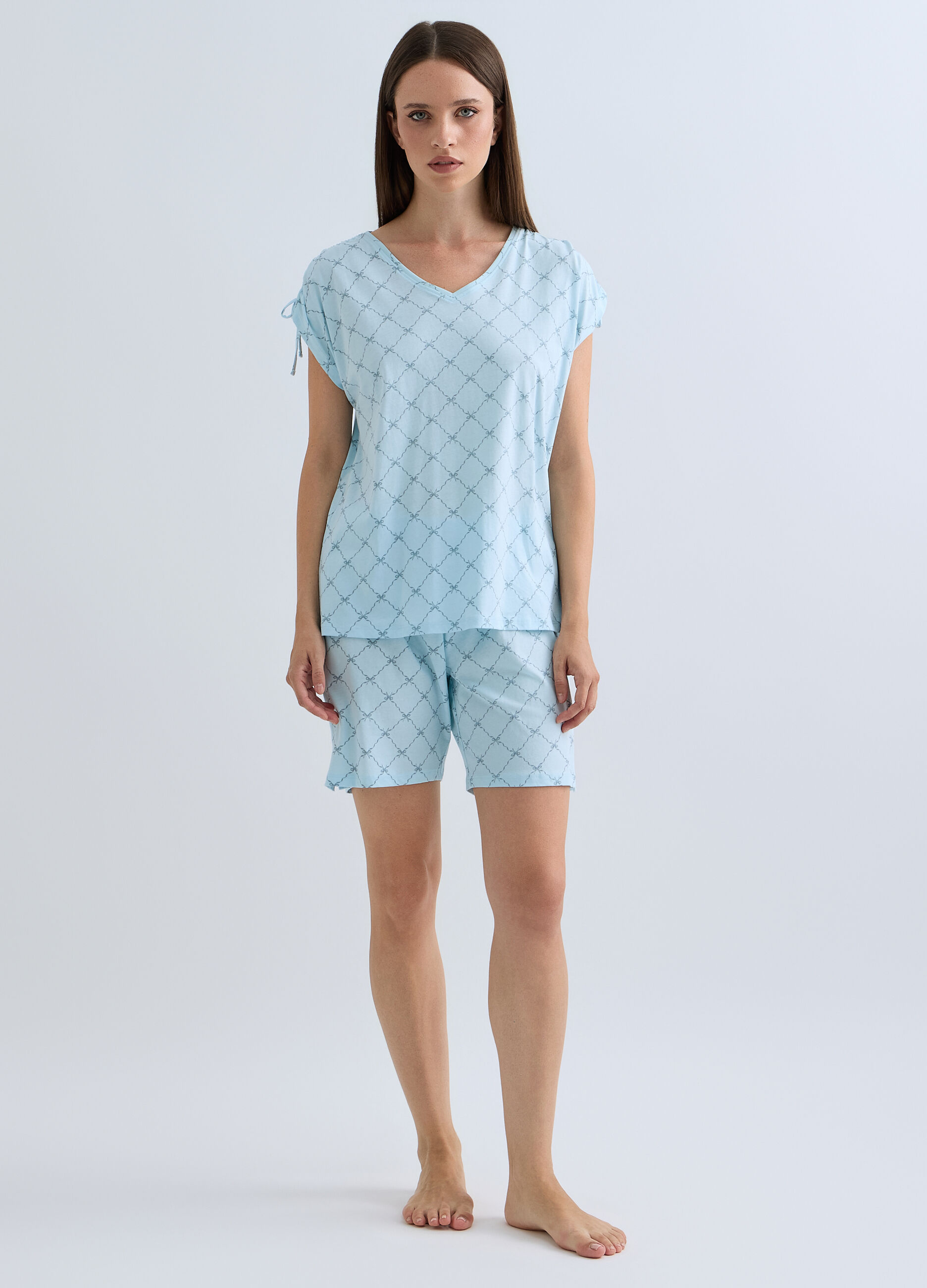 Pigiama corto in puro cotone donna_0