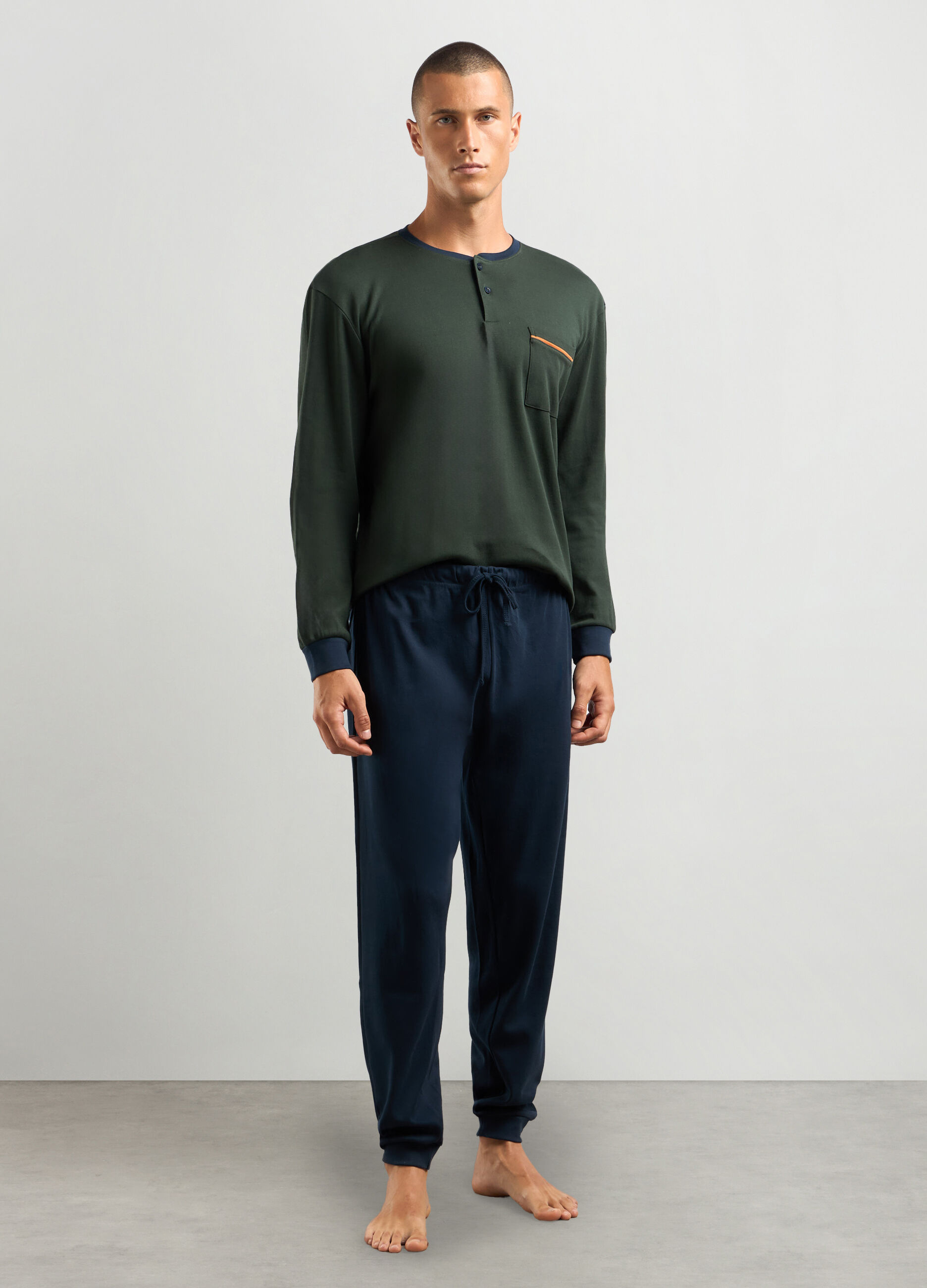 Set pigiama lungo in interlock misto cotone uomo_0