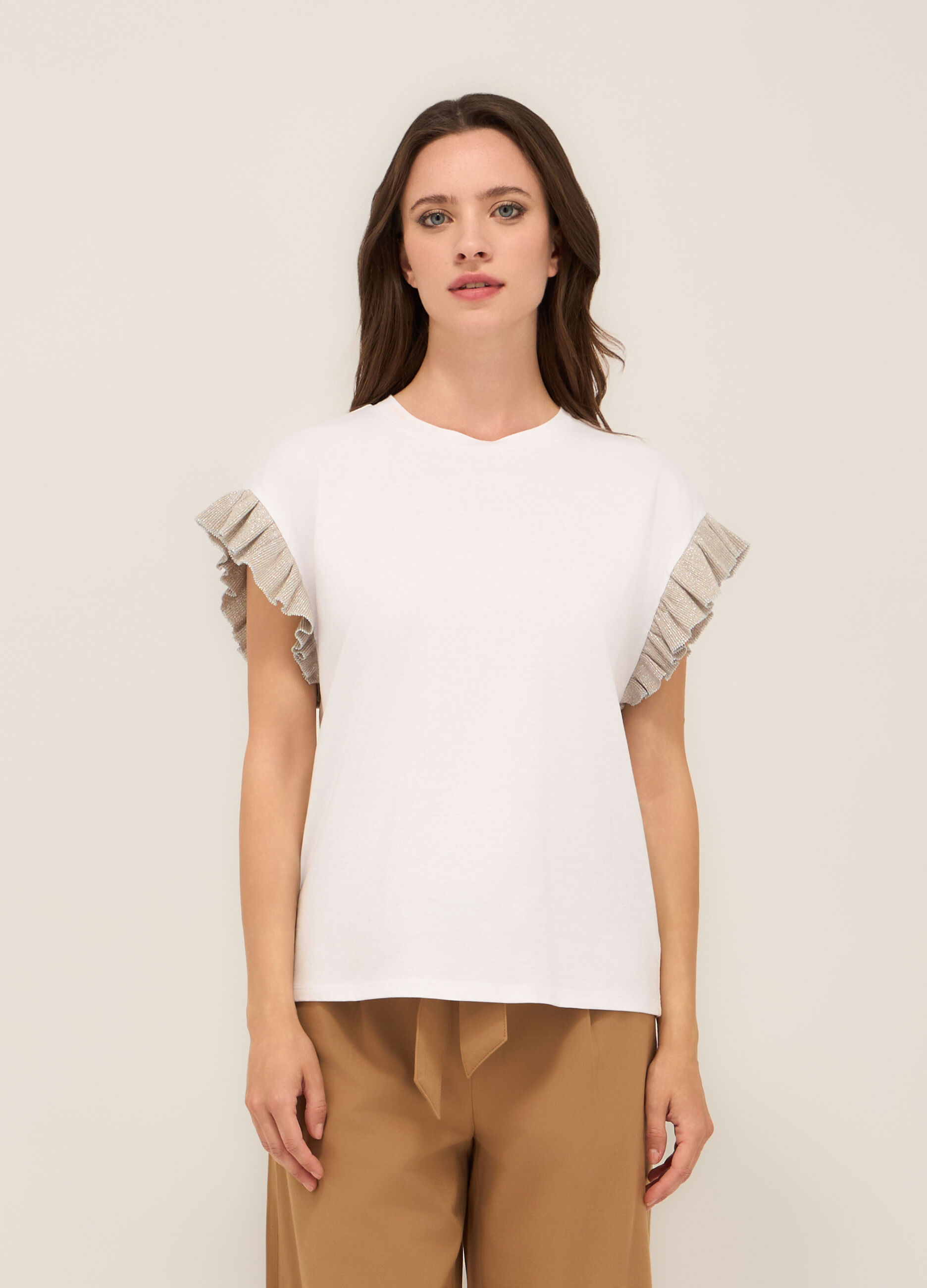 T-shirt in cotone con rouches donna_0