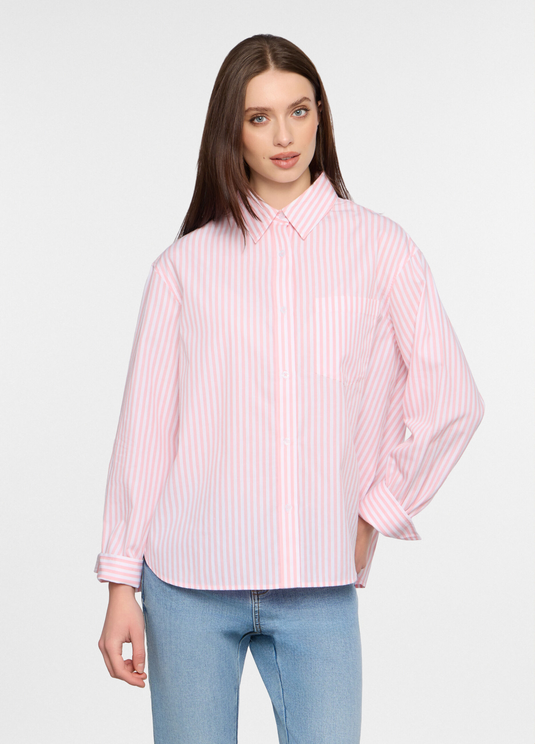 Camicia regular fit con colletto alla francese in popeline donna_0