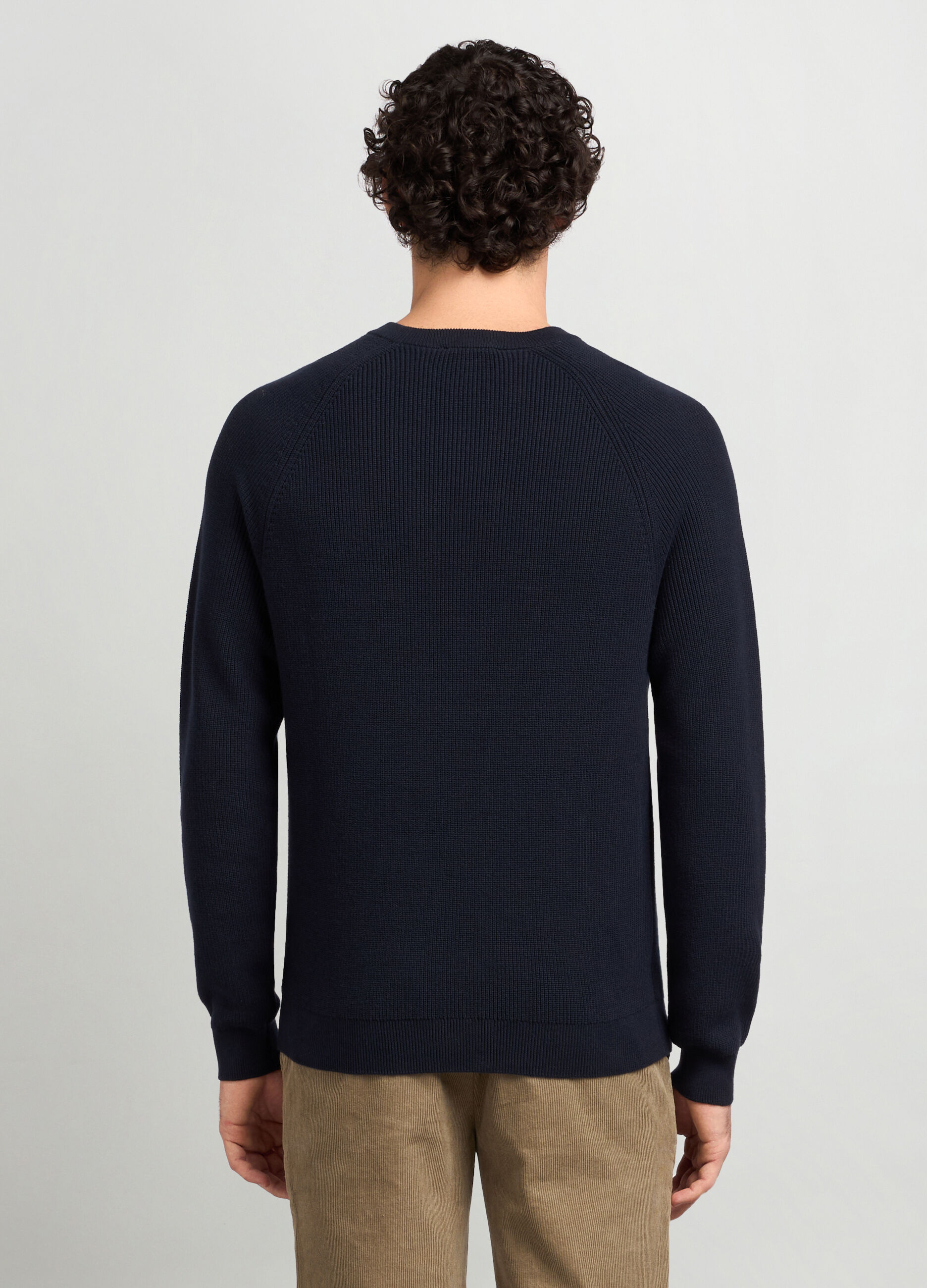 Maglione girocollo a costa inglese in puro cotone uomo_1