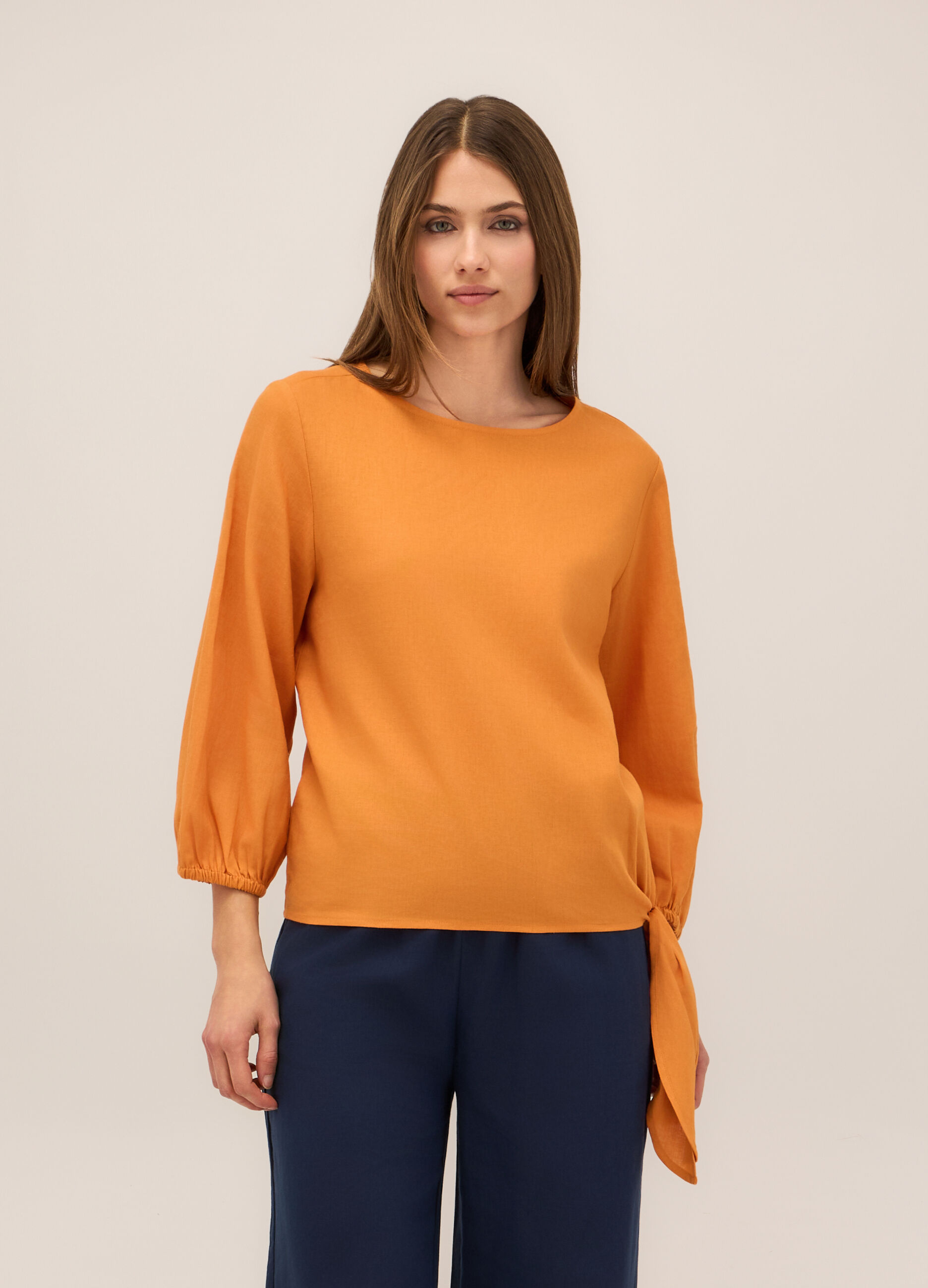 Blusa in misto lino donna_0