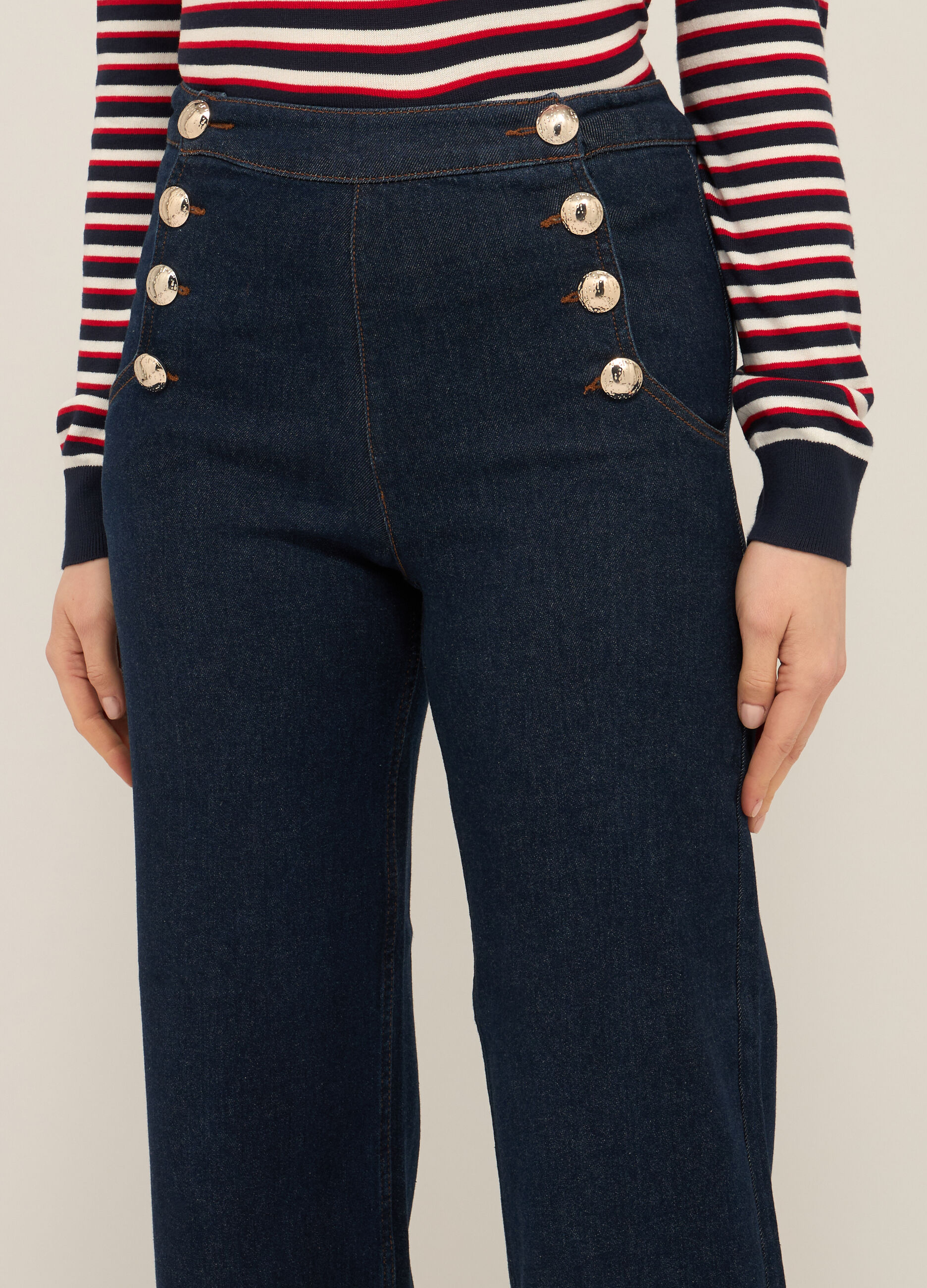 Pantaloni in denim di cotone stretch donna_2