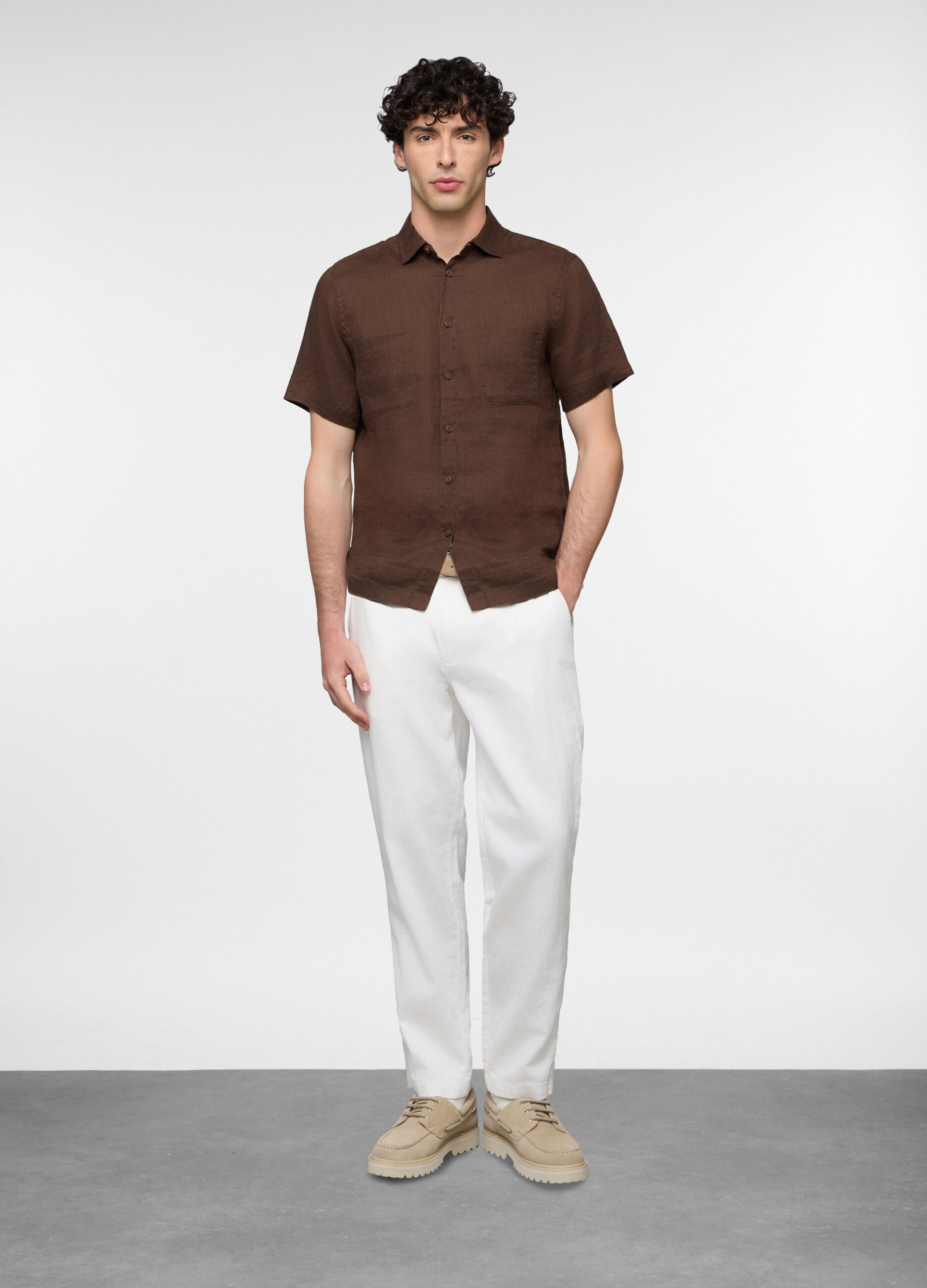 Pantaloni chino in misto cotone e lino uomo_0
