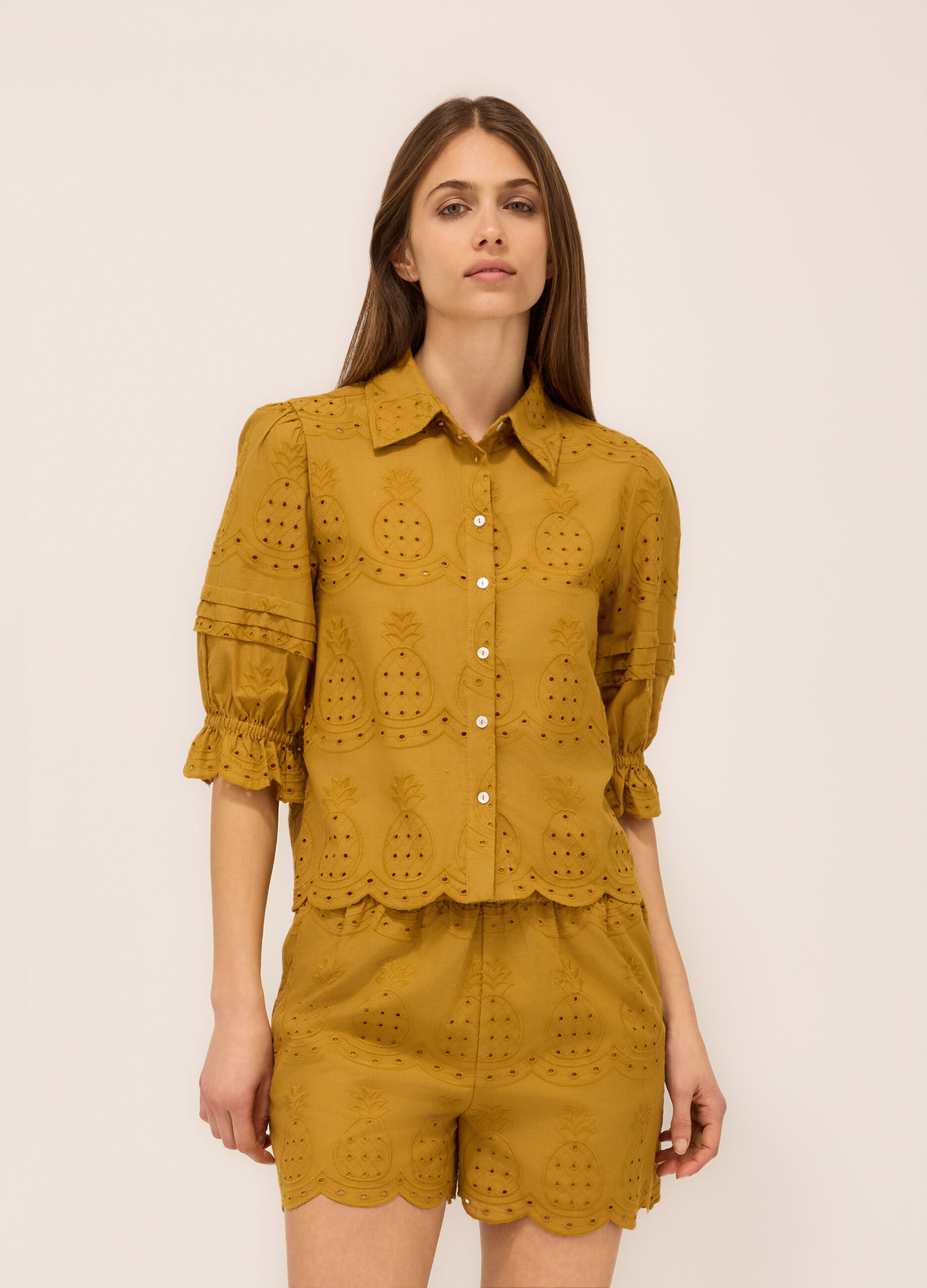 Camicia in puro cotone sangallo donna