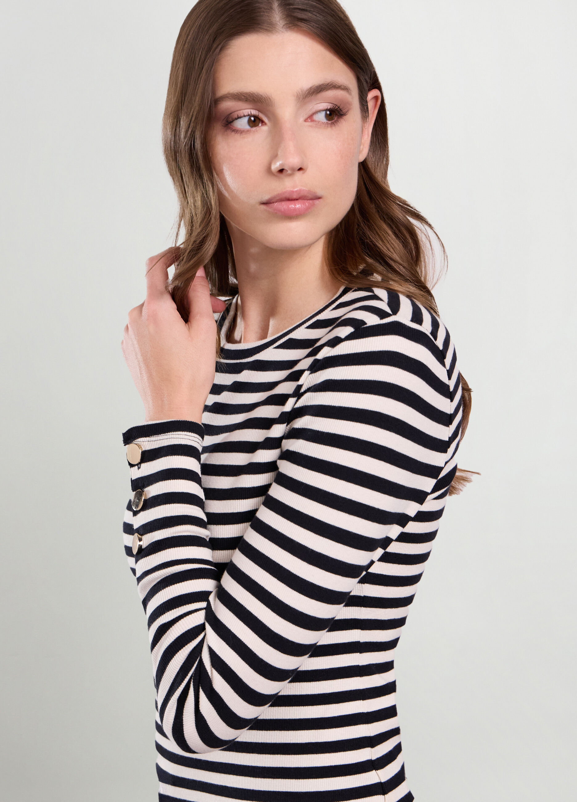 T-shirt in costina di cotone stretch donna_2