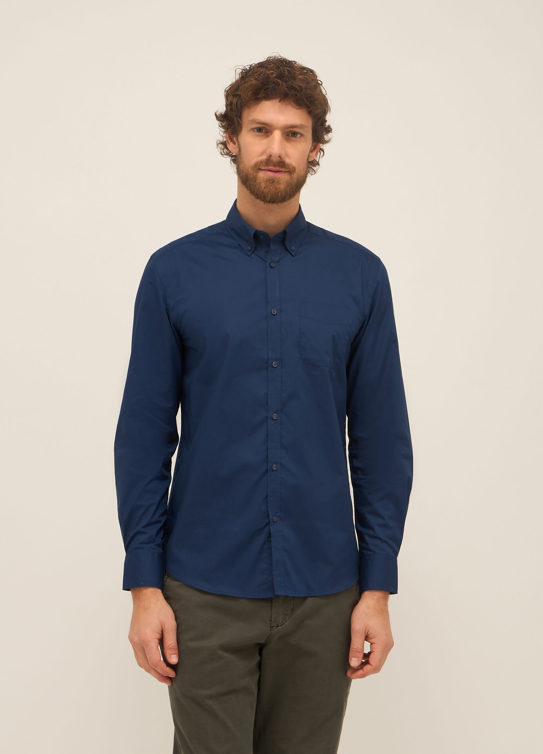 Camicia slim fit button-down in misto cotone uomo_0