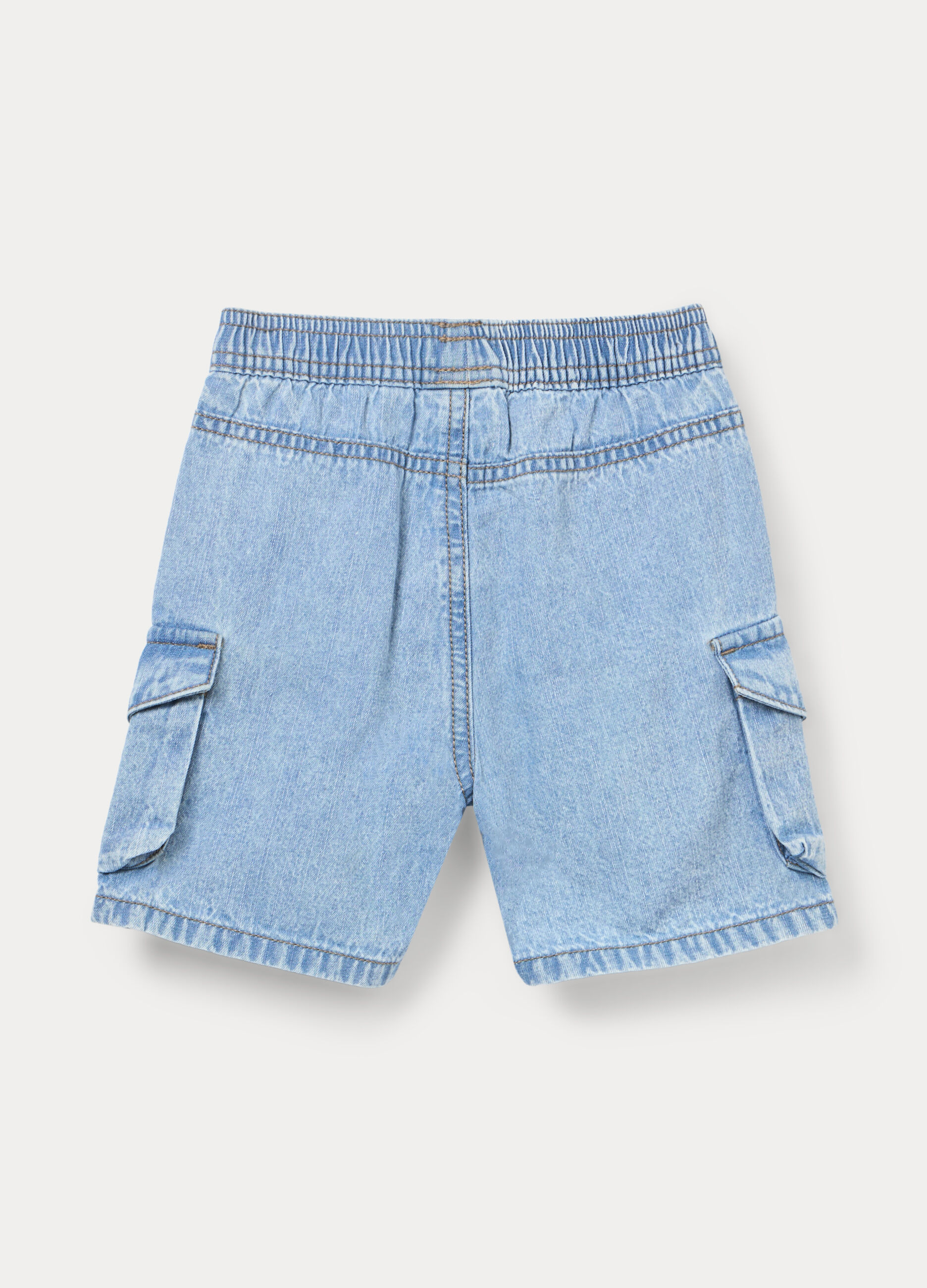 Shorts cargo in denim di puro cotone _1