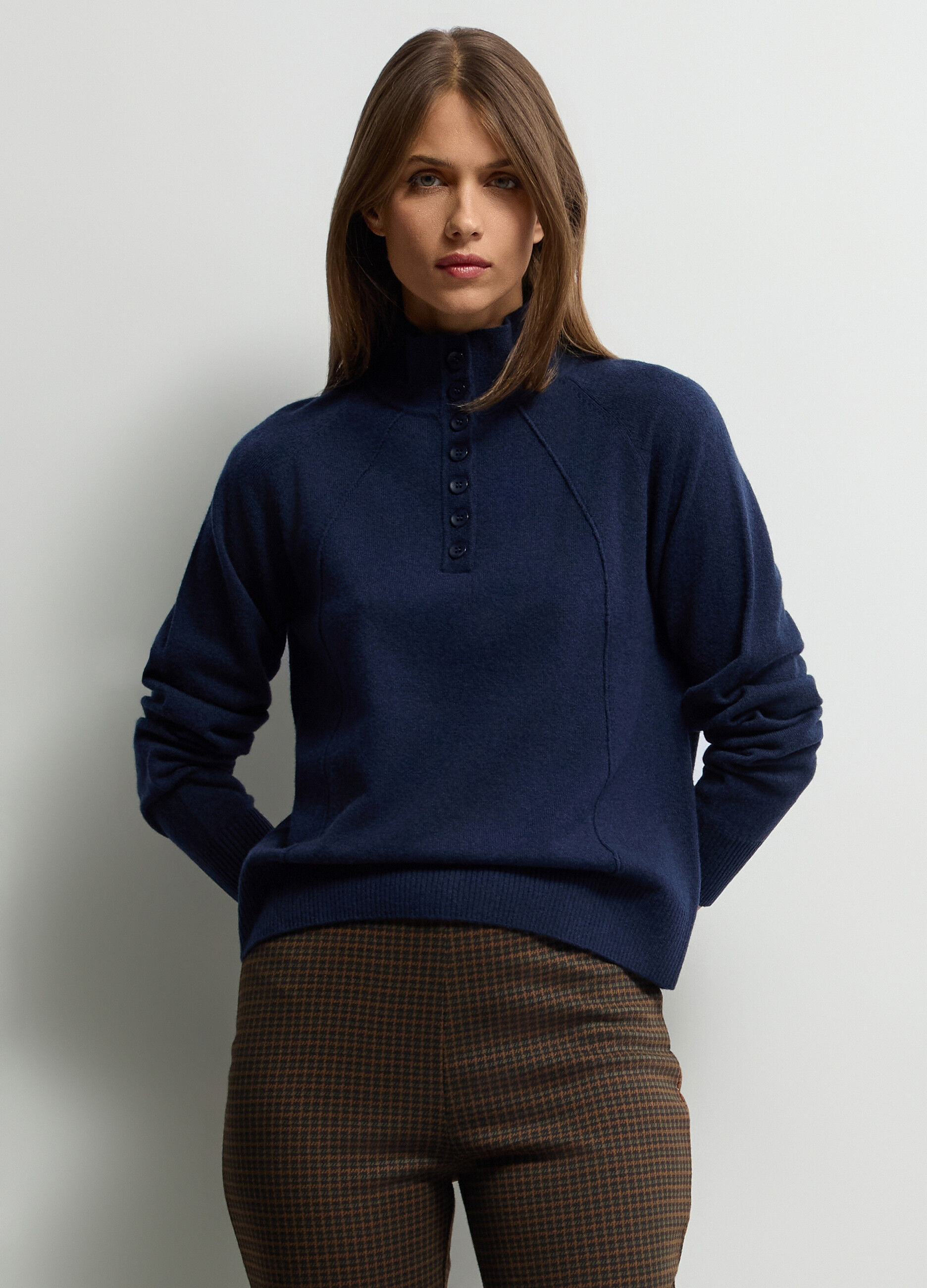 Pullover a collo alto rasato misto cashmere donna_0