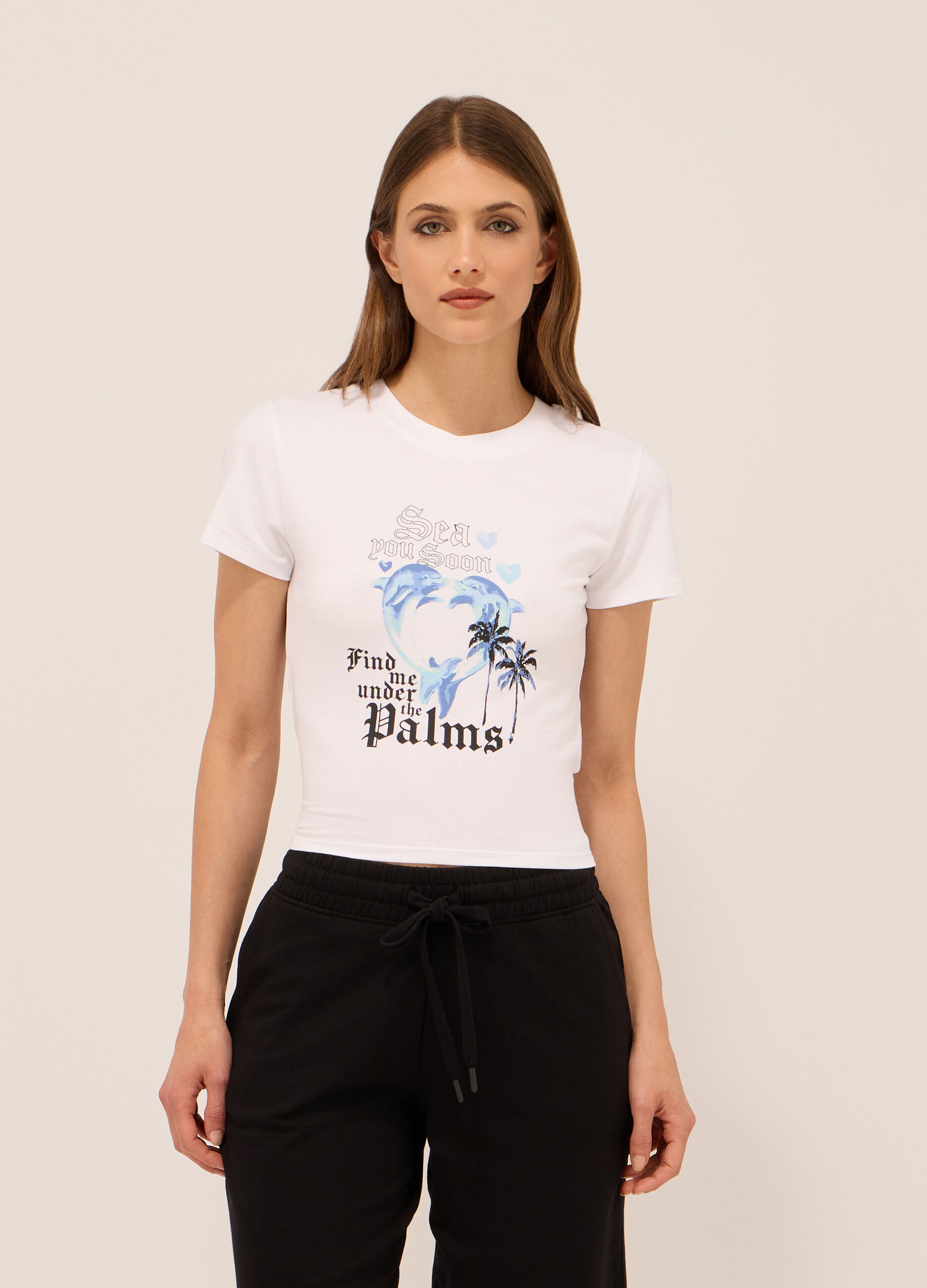 T-shirt in jersey di cotone stretch donna_0