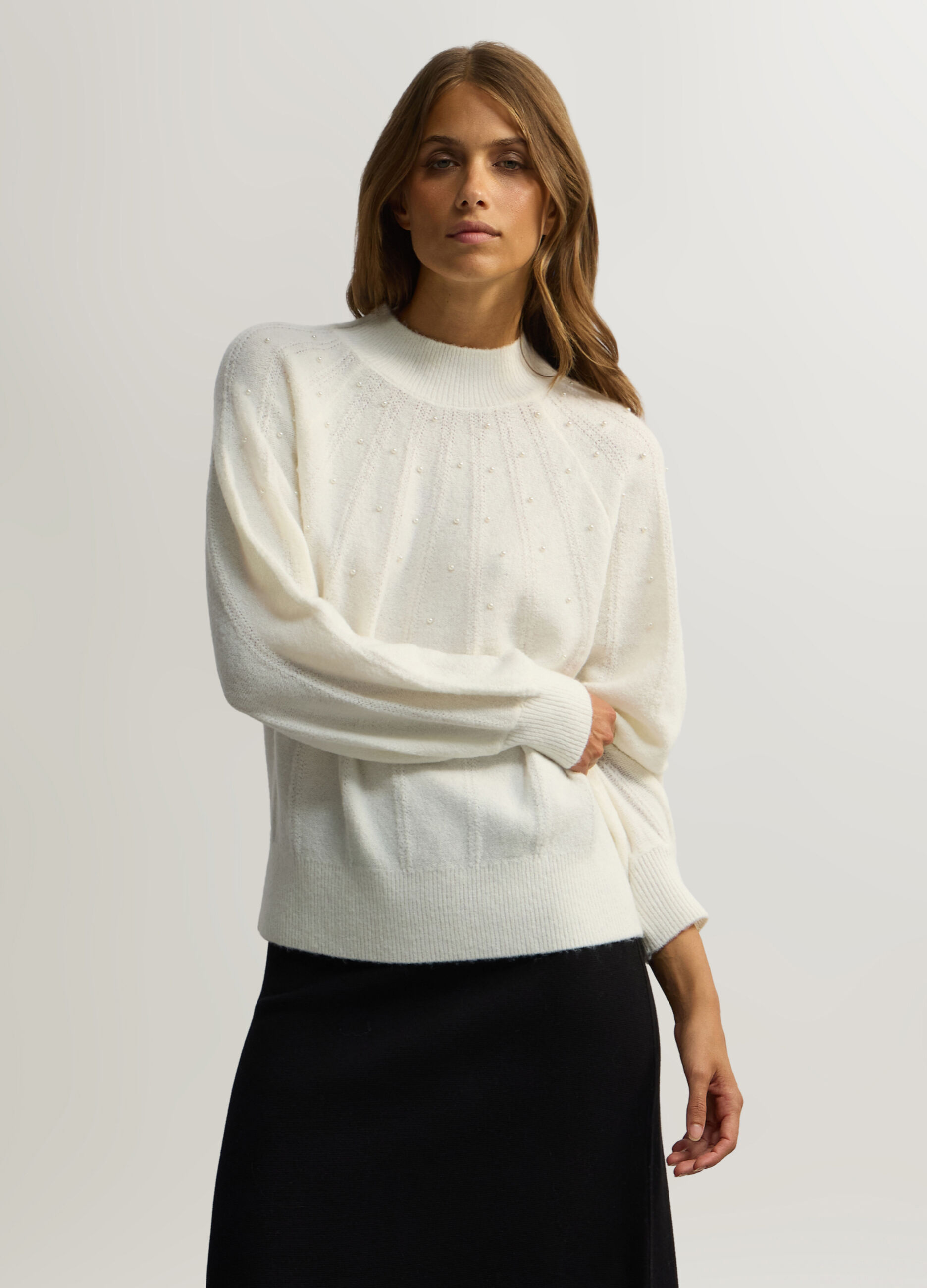 Pullover a collo alto jaquard stretch donna_0