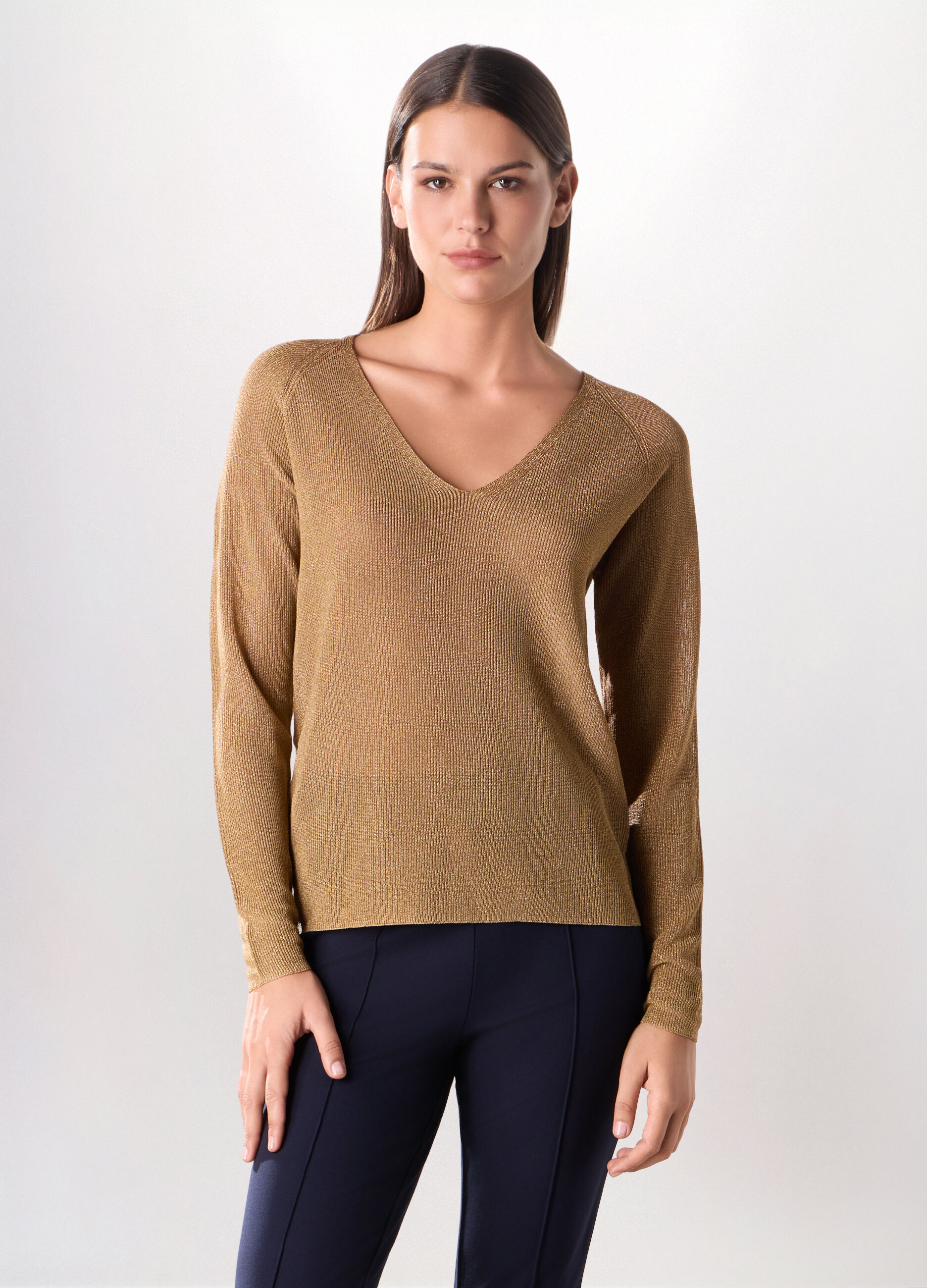 Pullover tricot con filo lurex donna_0