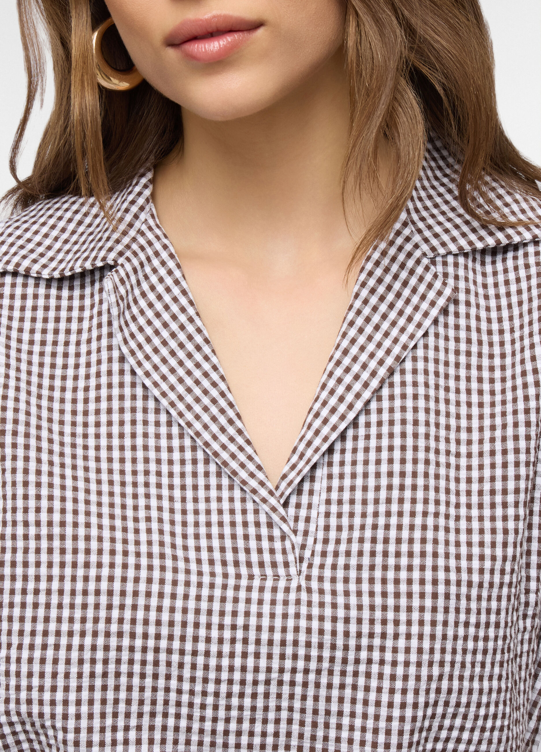 Blusa fit regular con collo reverse in puro cotone seersucker donna_2